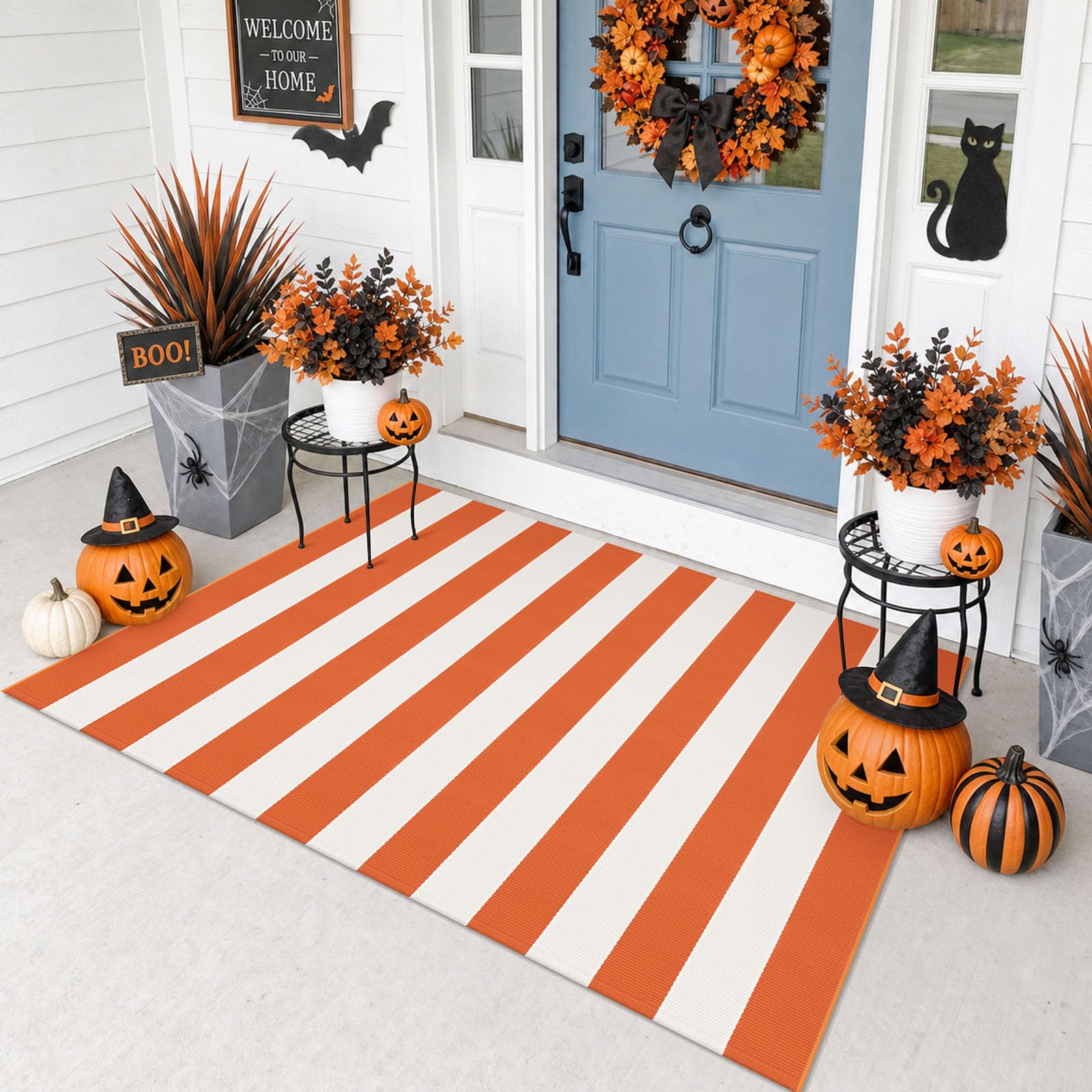 Black & White Striped Rug - Entryway Mat -23