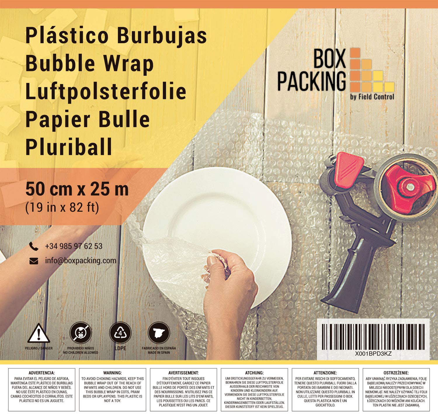 BOXPACKING | Papel Burbujas Embalaje Mudanza | Plástico Burbujas | 50 cm x 25 m | Rollo burbujas Embalaje | Bubble Wrap | Protección de objetos frágiles para envíos y mudanza | Burbuja 1 cm (50 g/m²)