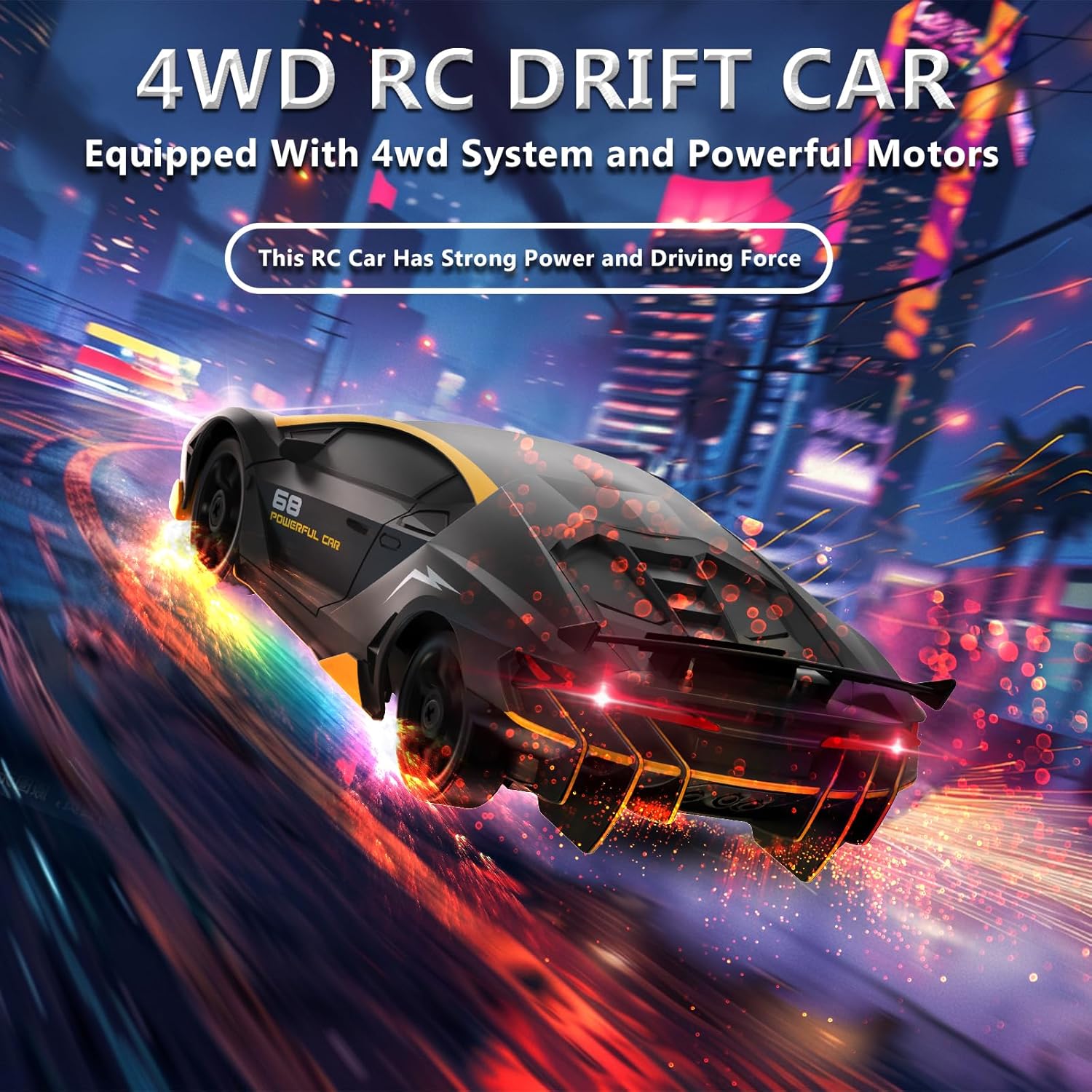Remote Control Car RC Drift Car 2.4GHz 1:24 4WD 15KM/H High Speed Racing Sport Car with LED Lights Drifting Tire Racing Sport Toy for Adults Boys Girls Kids Gift 2Pcs Rechargeable Batteries