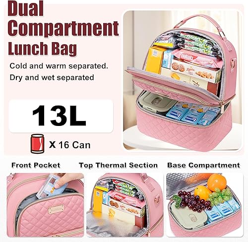 Miniatura 2 de Bolsa de almuerzo para mujeres, lonchera de dos pisos para mujeres, bolsa de almuerzo aislada a prueba de fugas, bolsa de almuerzo para mujeres y