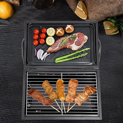 Miniatura 4 de Supernal Parrilla de carbón portátil, parrilla de carbón de mesa, parrilla de barbacoa para cocinar al aire libre, camping, picnic, patio trasero,