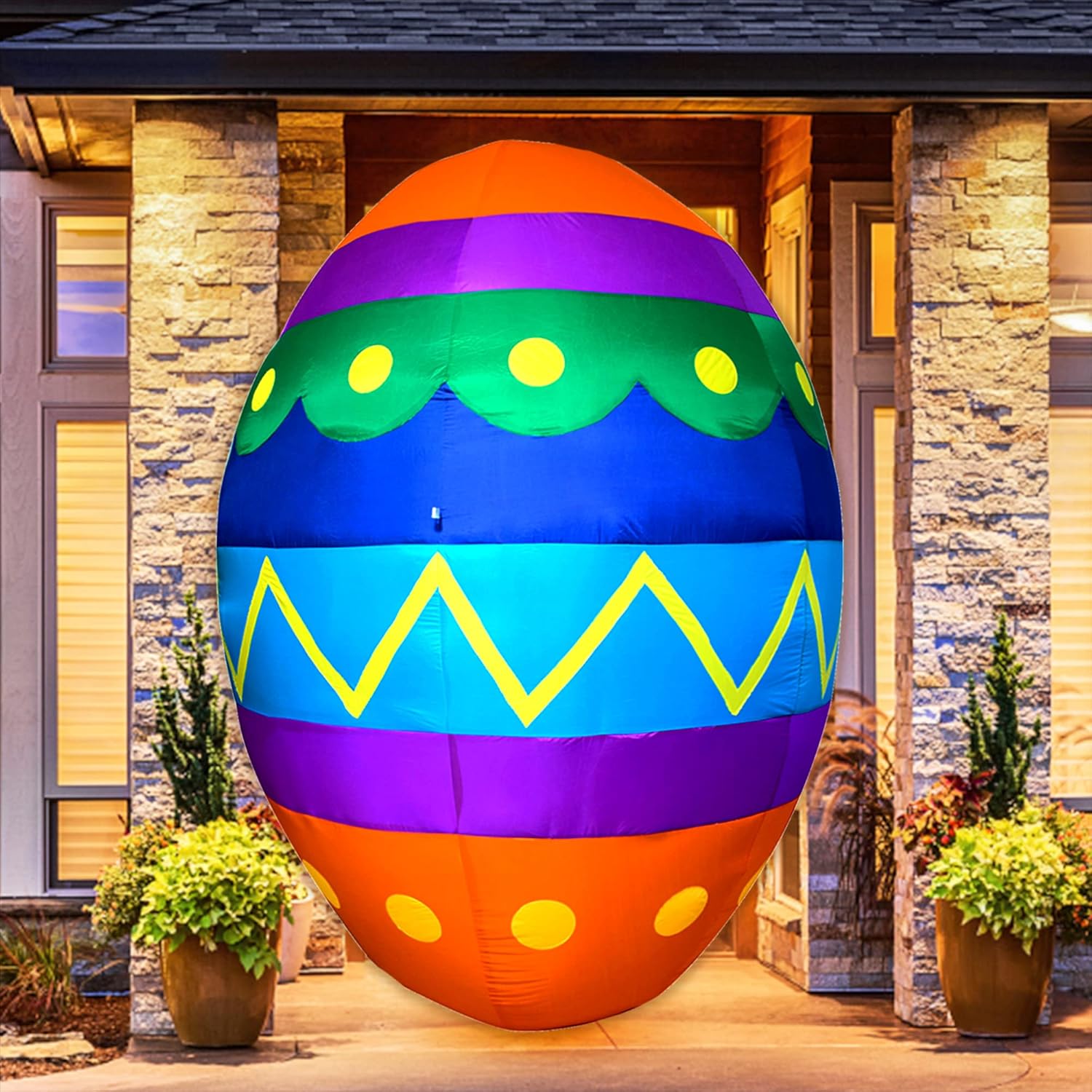 AJY 8 Feet Colorful Eggs Easter Inflatable Built-in Rotating Colored Light, Blow Up Decoration, Yard Lawn Holiday Outdoor and Indoor Decoration