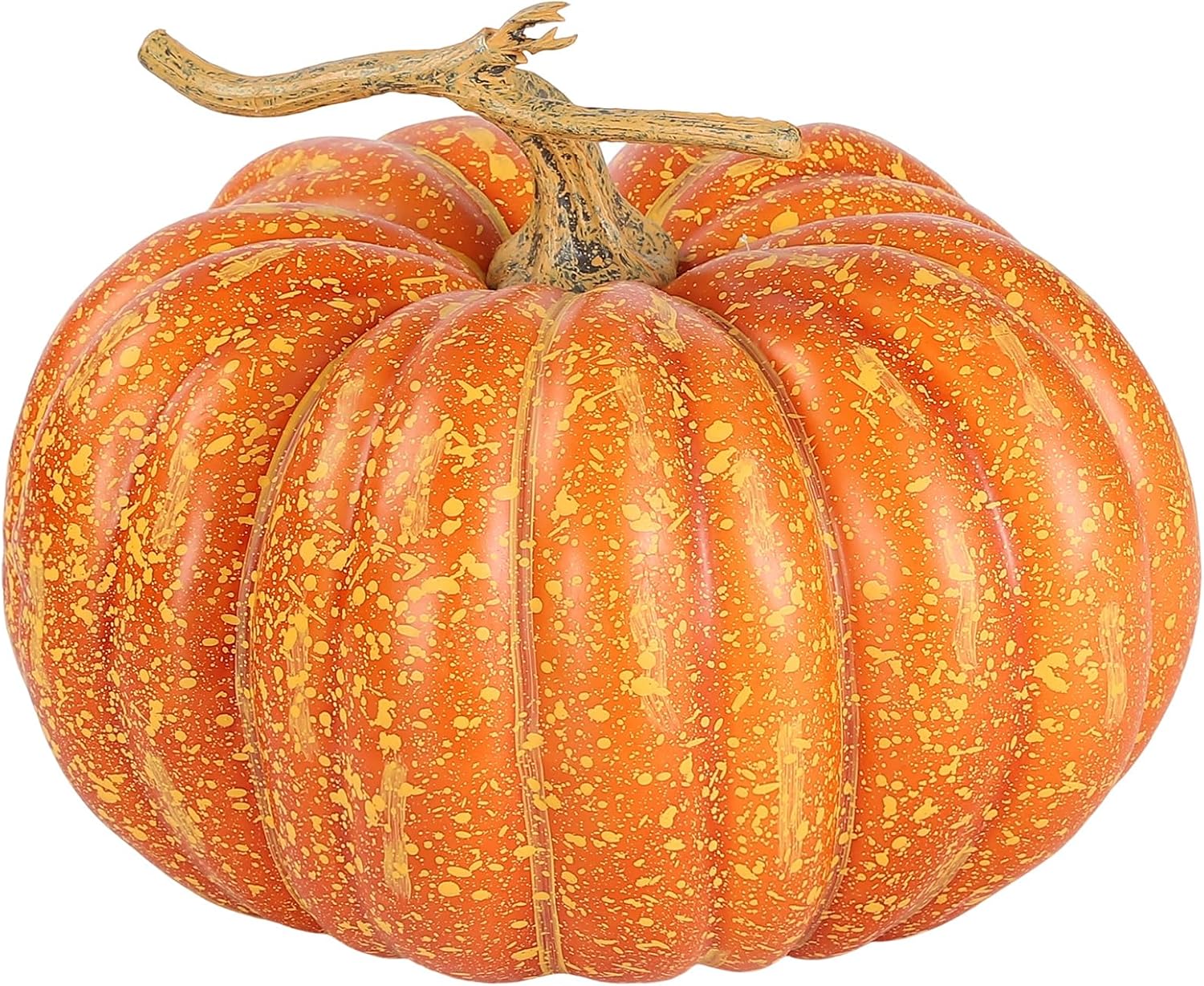 DuHouse Large Artificial Pumpkin – 10.6"x9.8" Rustic Orange Foam Pumpkin for Fall Decor, Halloween, Thanksgiving, Harvest Table Centerpiece, Fake Pumpkin for Indoor Outdoor Display
