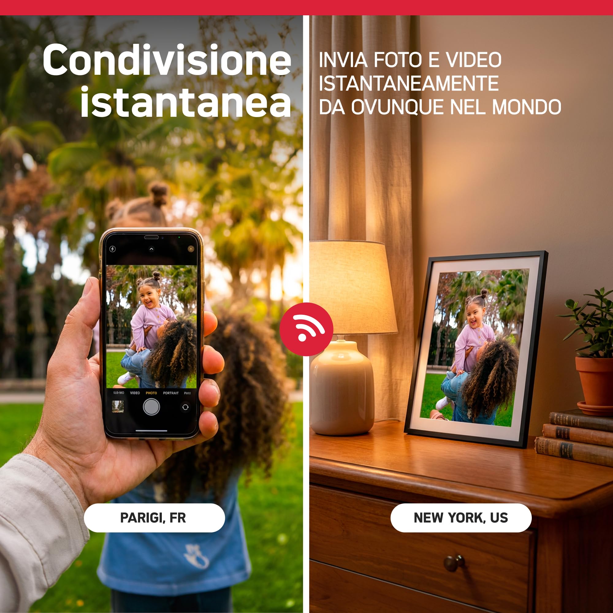 AGFAPHOTO - Realiview APF1000WIFI - Cornice digitale con connessione Wi-Fi - App Frameo, touchscreen HD da 10 pollici, memoria da 32 GB, funzioni meteo/orologio - Nero