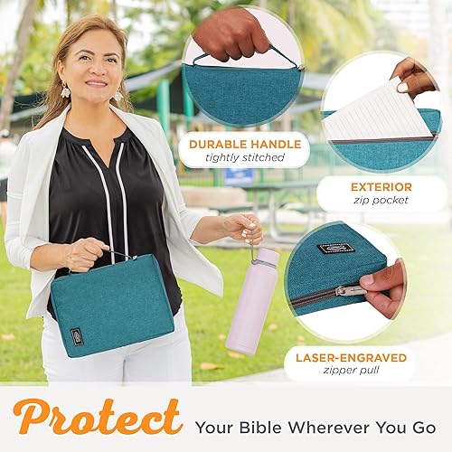 Miniatura 189 de Funda de lona para hombres y mujeres con cremallera para Biblia o libro con asa. Azul marino/Be Still