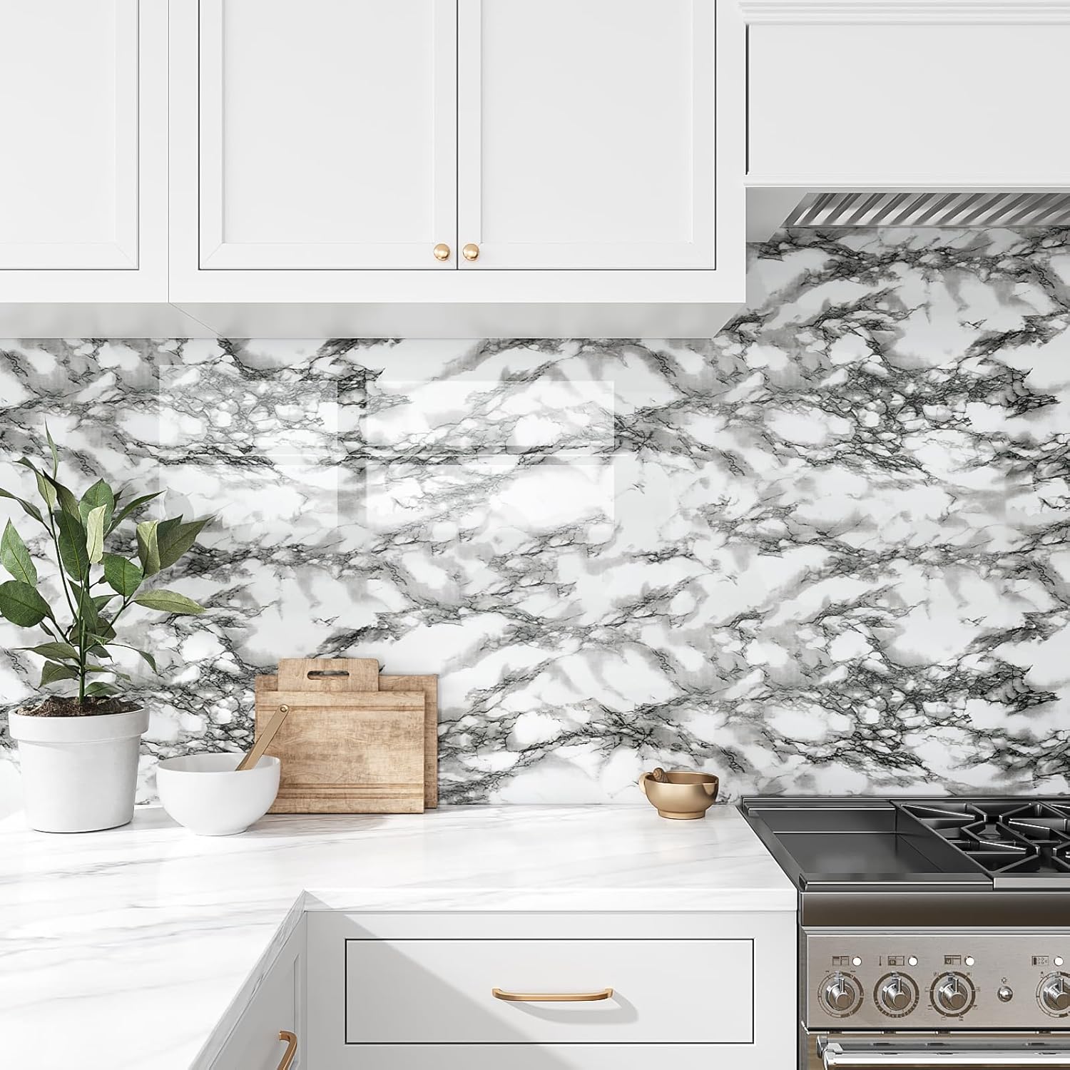 VEELIKE Modern Black and White Marble Contact Paper for Countertops Waterproof Peel and Stick Countertops 24''x118'' Self Adhesive Vinyl Countertop Contact Paper Marble Wallpaper for Kitchen Bathroom