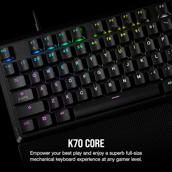 CORSAIR K70 CORE RGB Mechanical Wired Gaming Keyboard with Palmrest – Pre-Lubed MLX Red Linear Switches, SOCD, ABS Painted Keycaps, Sound Dampening, Media Control Dial, QWERTY UK – Black - 2