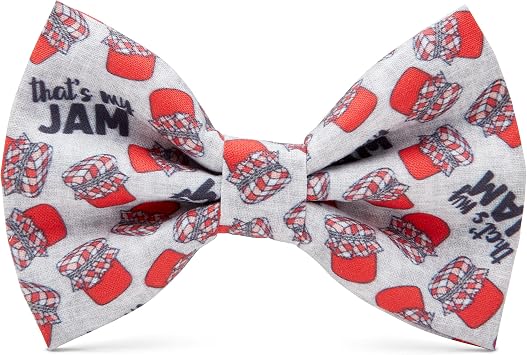Dog Bow Tie, 5 x 3 Inches, Cotton, Thats My Jam, Jelly Jars Pattern, Secure Attachment, Handmade in USA
