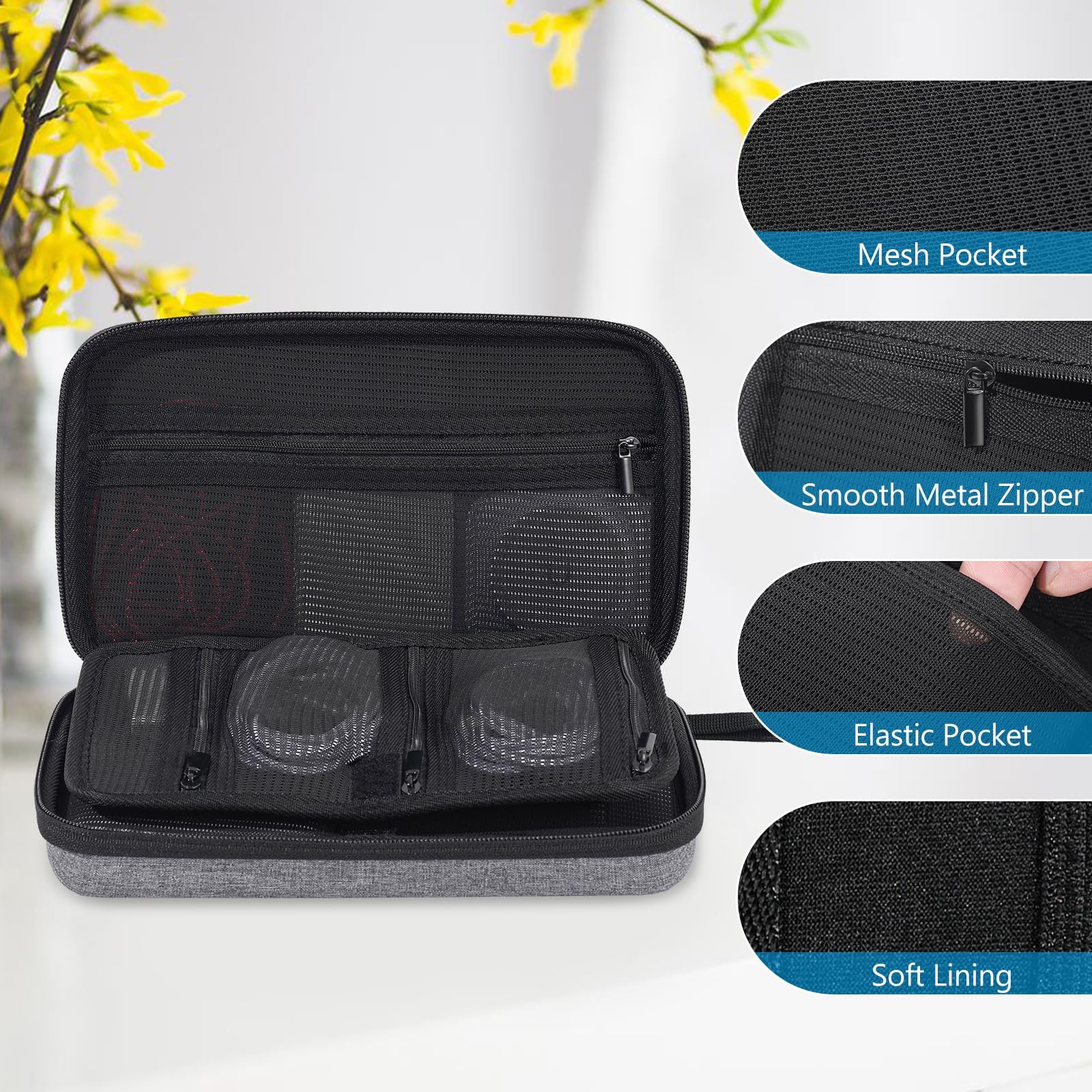 ProCase Hard Travel Tech Organizer Case Bag for Electronics Accessories Charger Cord Portable External Hard Drive USB Cables Power Bank SD Memory Cards Earphone Flash Drive –Grey