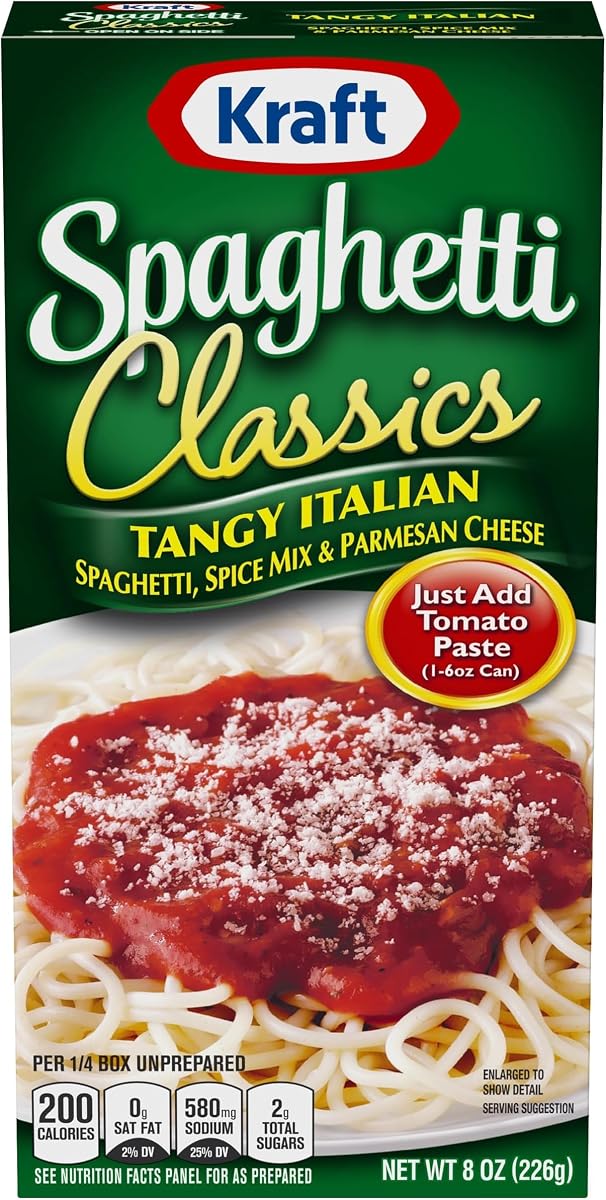 Kraft Spaghetti Classics, Tangy Italian, 8 oz | Easy Pasta Meal | With Spice Mix | Parmesan Cheese | Pack of 6