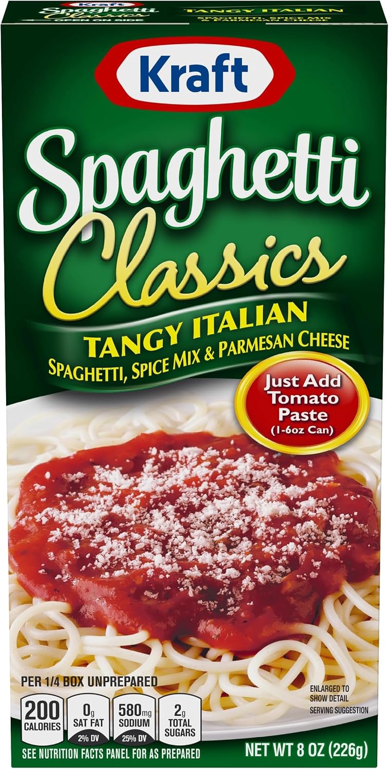 Kraft Spaghetti Classics, Tangy Italian, 8 oz | Easy Pasta Meal | With Spice Mix | Parmesan Cheese | Pack of 6