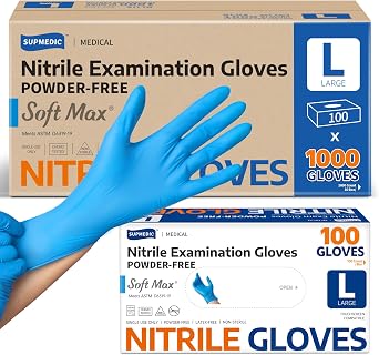 Supmedic Medical Soft MaxTM Nitrile Exam Gloves, 1000 Pcs Latex-Free Powder-Free Food Safe Clean Cooking Disposable Glove Blue