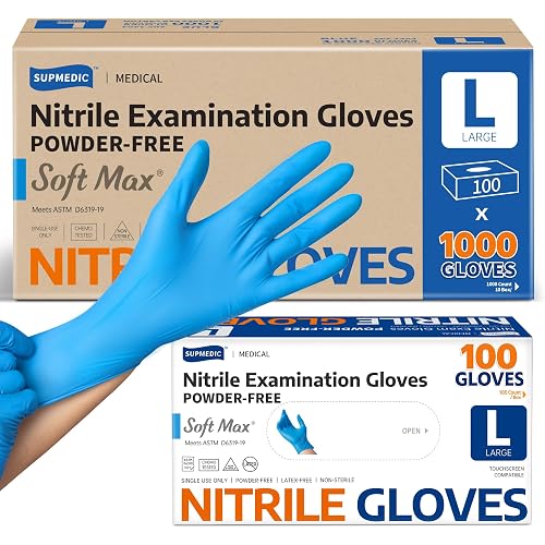 Supmedic Medical Soft Max Nitrile Exam Disposable Gloves Powder-Free 1000Ct