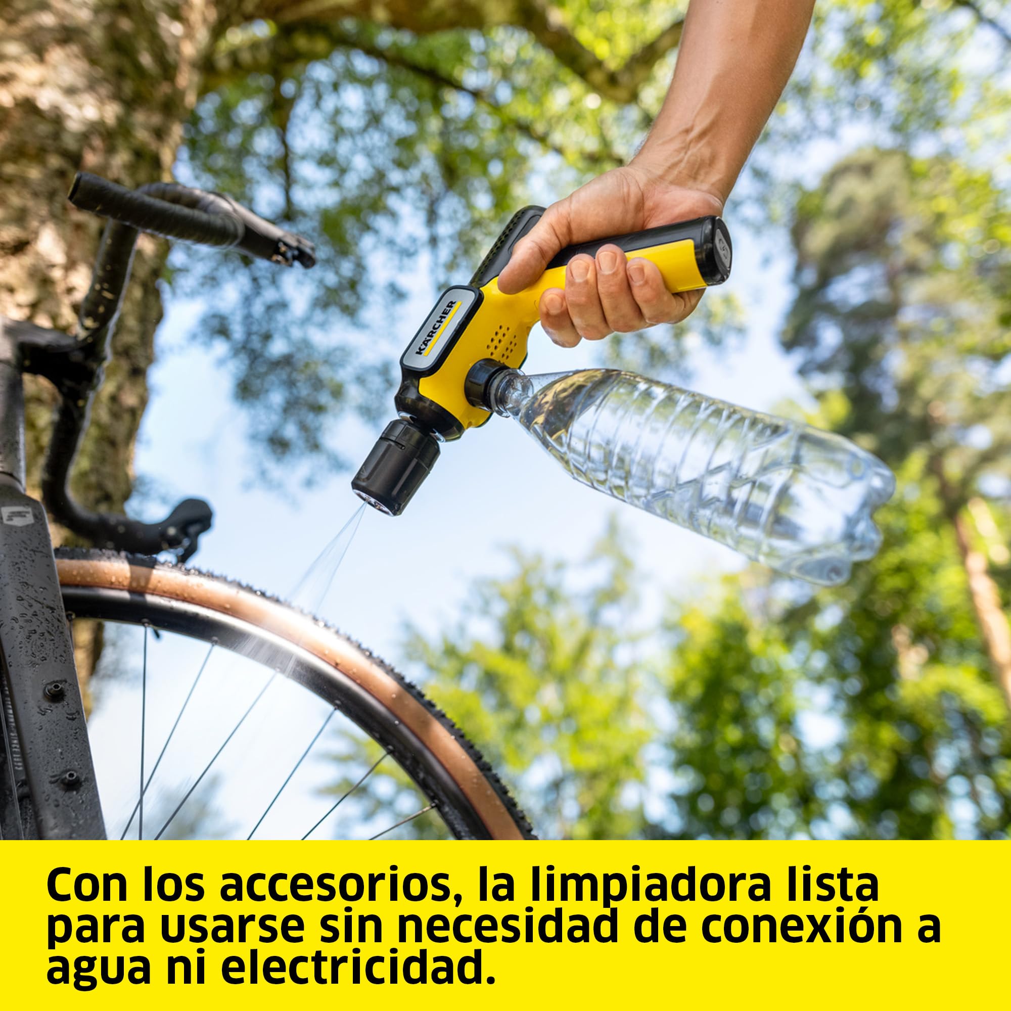 Kärcher OC Handheld Compact, presión Media, máx. 15 Bar, Plegable, conexión USB-C, caudal: 150 l/h, Peso: 0,8 kg, Chorro múltiple 4 en 1, Manguera de succión (5 m), Adaptador para Botellas