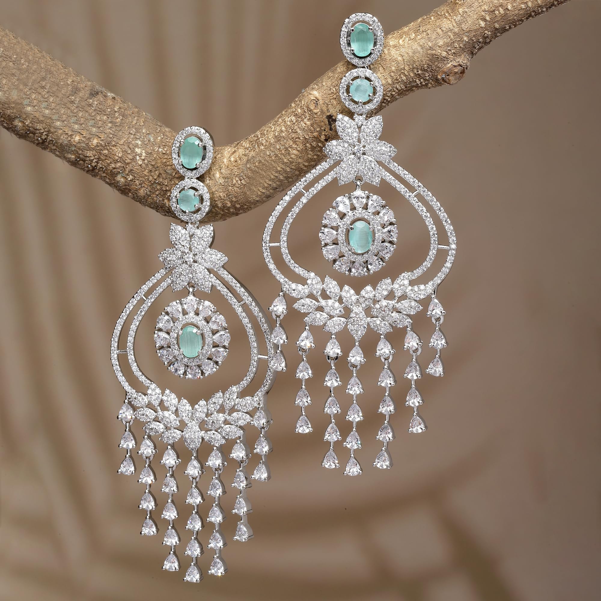 Rhodium-Plated Diamond Drop Earrings for ()