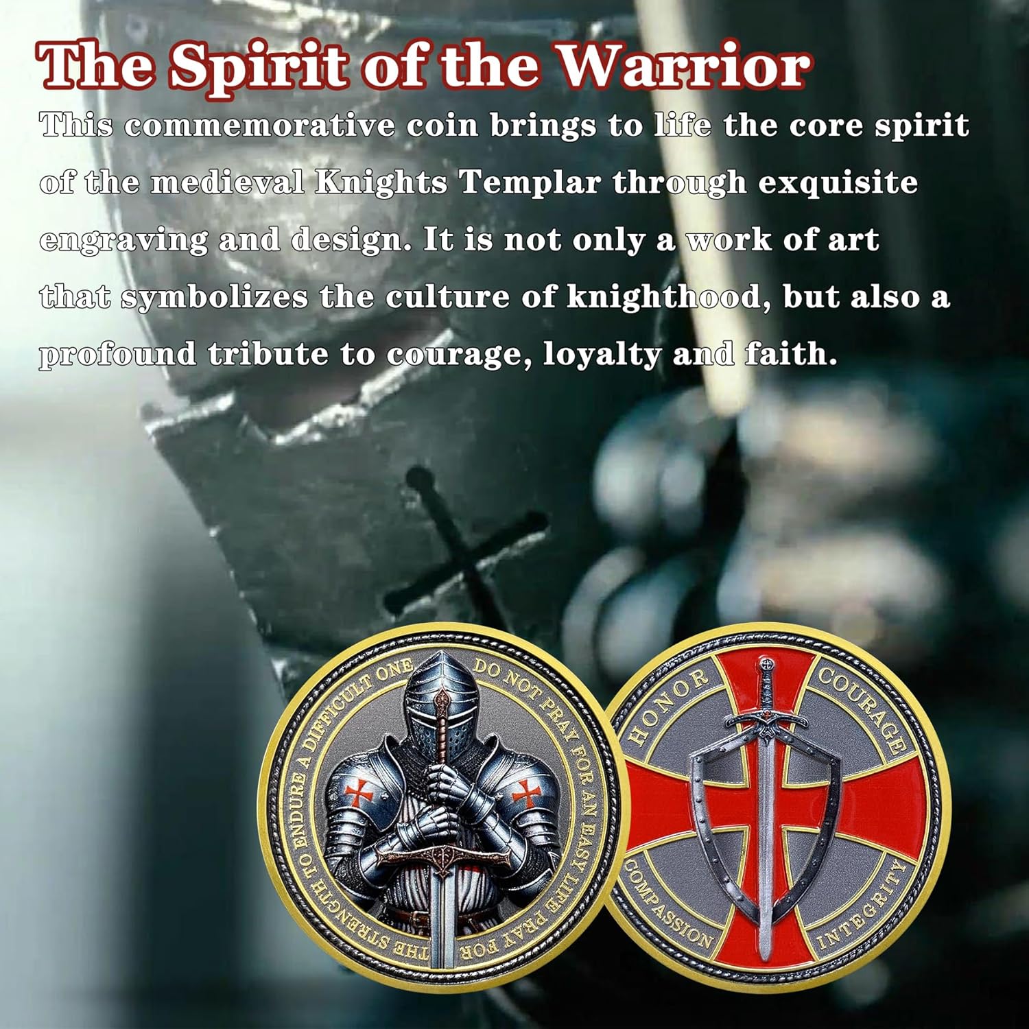 BHealthLife Knight Templar Challenge Coin - Armor of God Red Cross Shield Collection, Religious Commemorative Coin for Christian, Symbol of Faith, Bravery & Strength