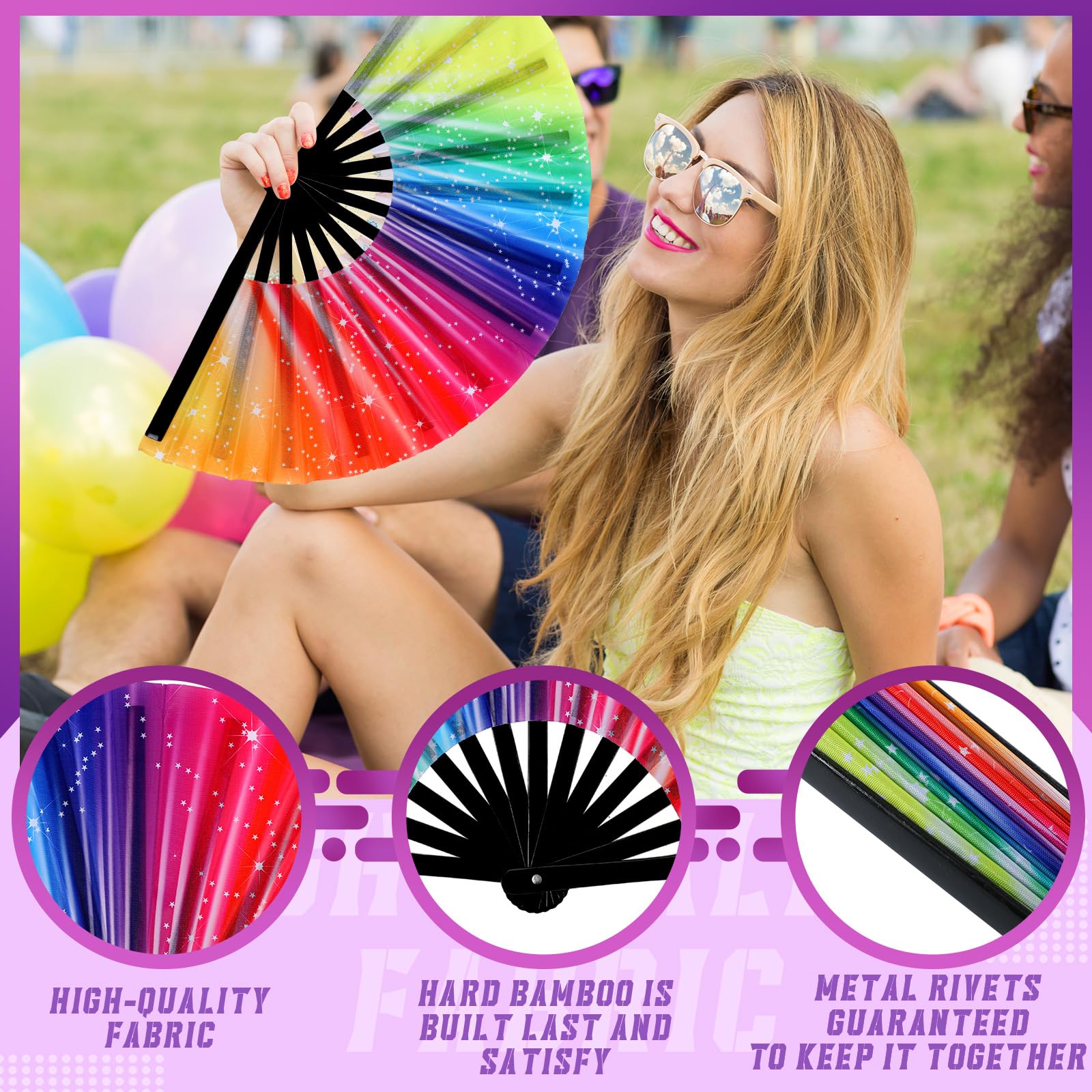 Fairysandy 20 Pcs Rave Fans Bulk Large Rave Folding Hand Fans with Bamboo  Ribs for Men
