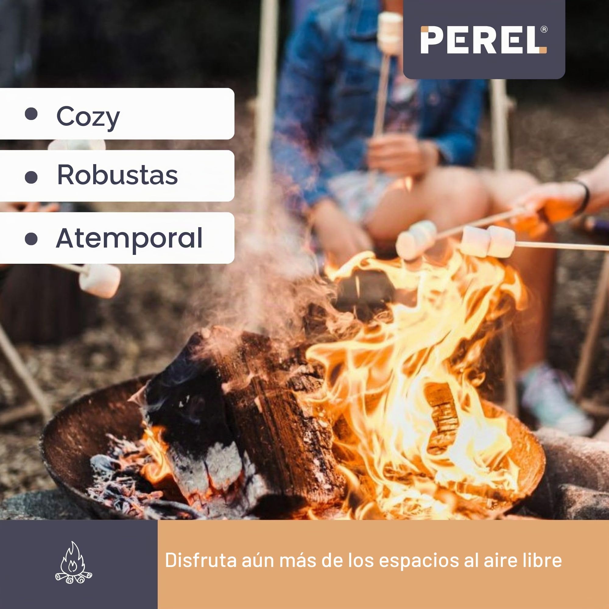 Perel Brasero Redondo con Soporte de 3 Patas, brasero Exterior de Hierro Fundido Ø56 cm, Altura 26 cm, Chimenea de jardín Negra para terraza o balcón, Ideal para leña o carbón