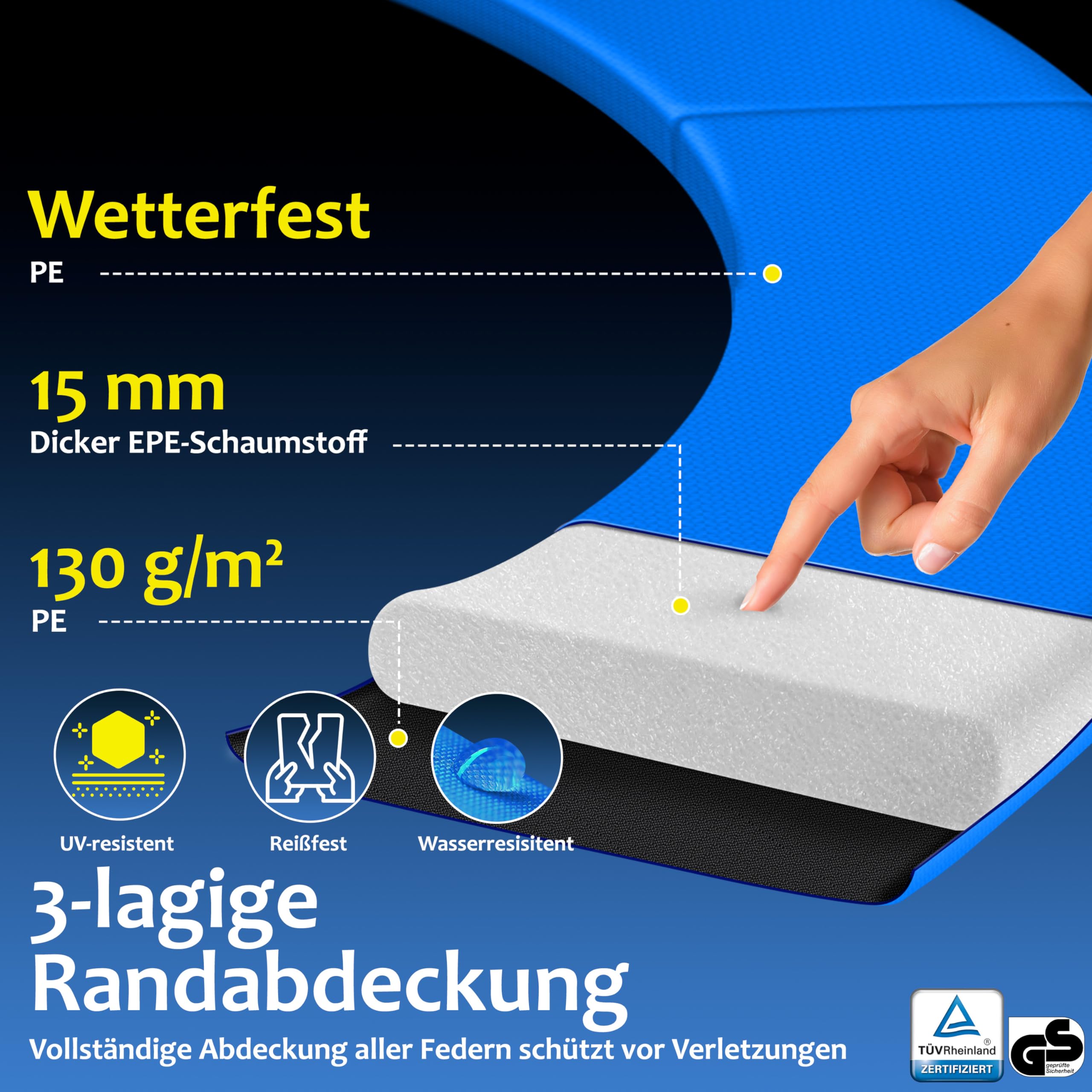 KESSER® Trampolin Ø 244/305/366/427 cm | TÜV Rheinland GS Zertifiziert | Gartentrampolin Kindertrampolin bis 150 kg | Komplettset mit Sicherheitsnetz