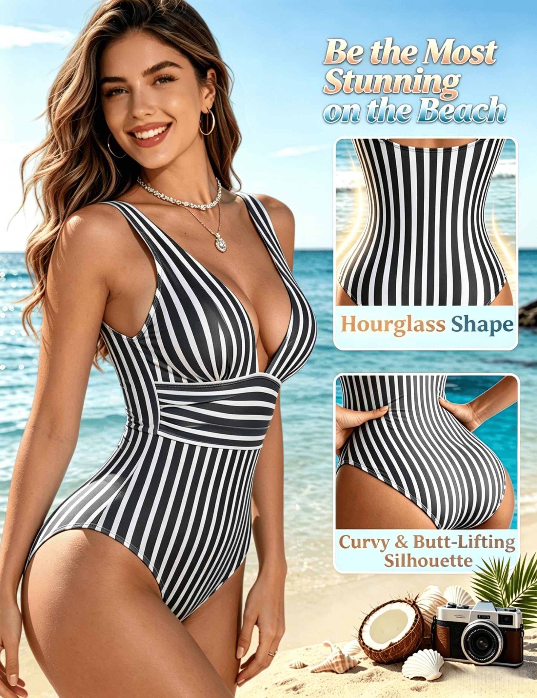 Bañador Reductor Mujer Barriga Trajes de Baño Una Pieza Vientre Plano Monokinis Control Cintura Alta Fruncido Cuello en V Sexy Push Up Natacion Bañadores Reductor Ropa de Baño Playa Halter