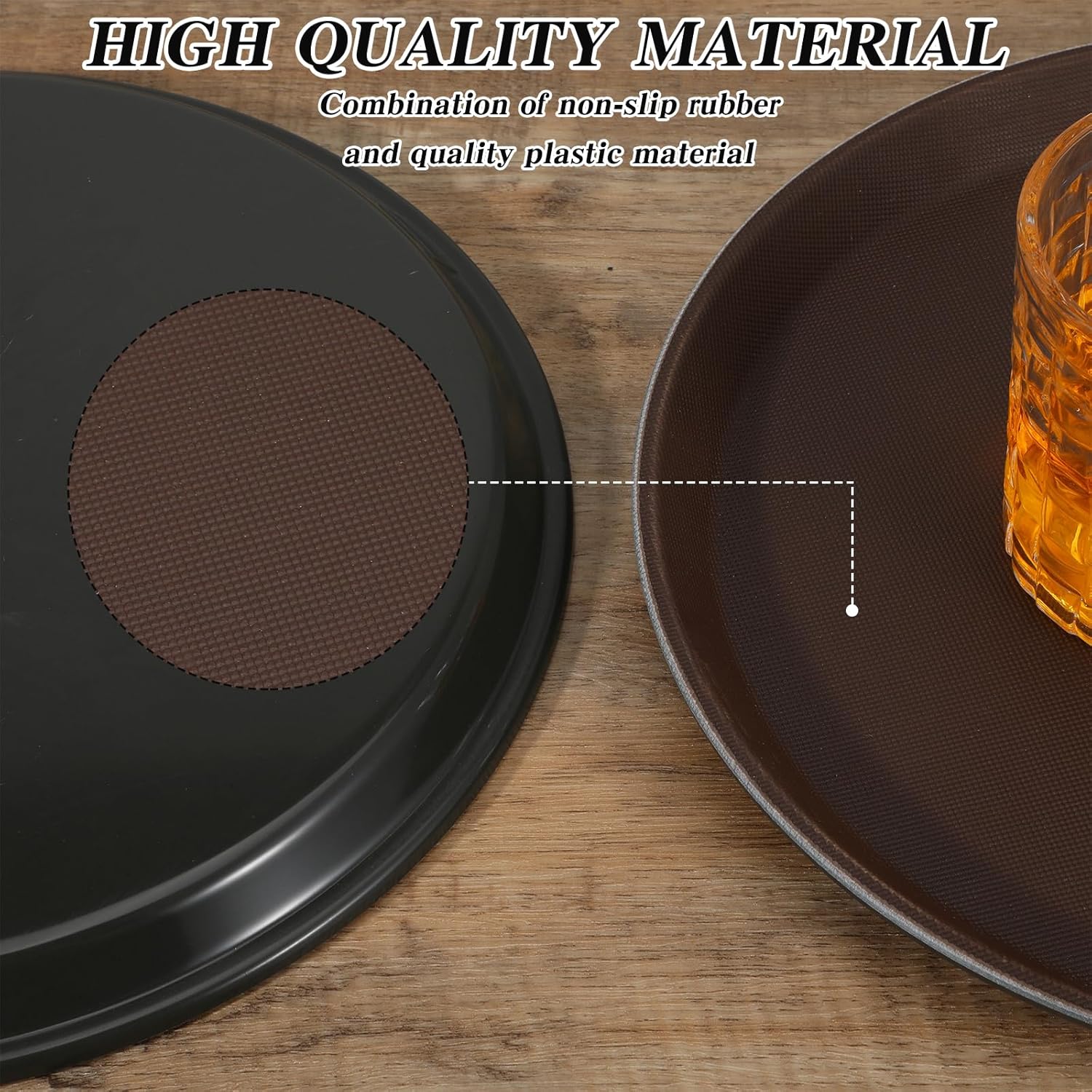 5 Pieces Restaurant Serving Tray, Non Slip Surface Round Tray Plastic Food Meals Server with Raised Edges for Home, Kitchen, Restaurant, Cafeteria, Bar, Hotel - Image 5