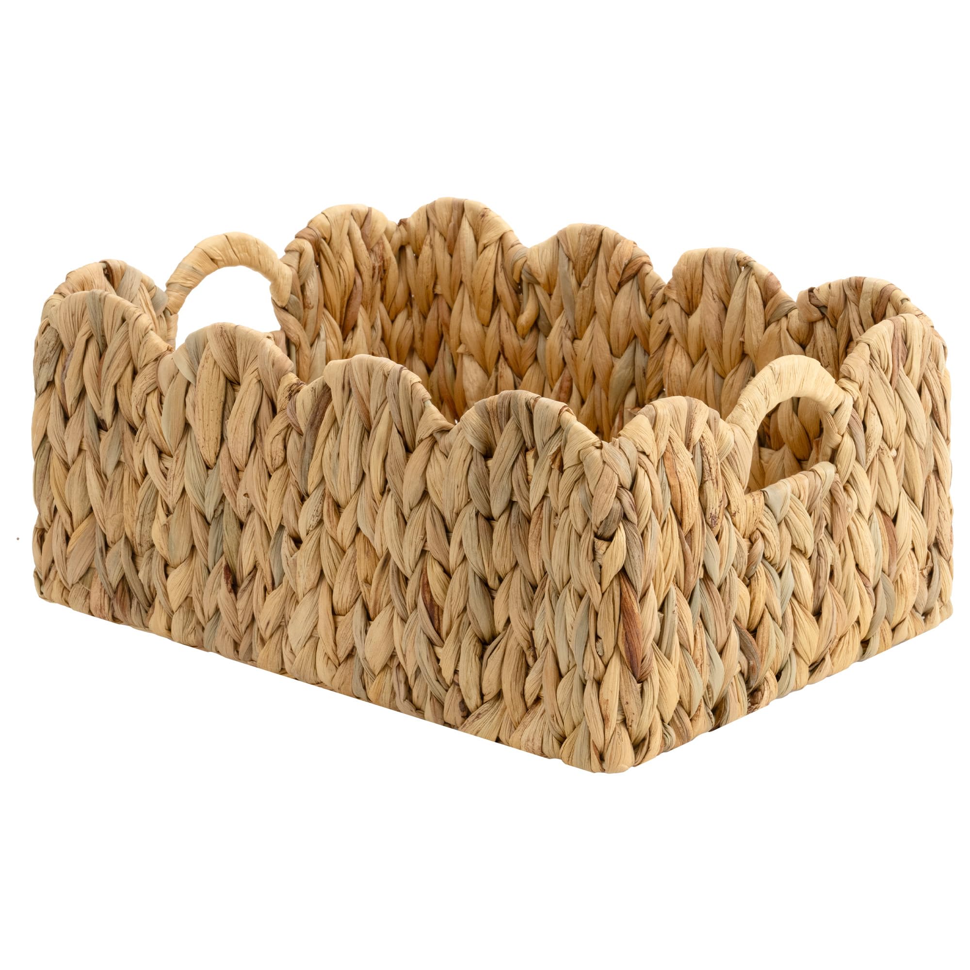 storageworks scalloped water hyacinth baskets, hand-woven rattan baskets with built-in handles, cute baby basket for nursery, basket for organizing and decor, 15" l x 11" w x 6â¾"h