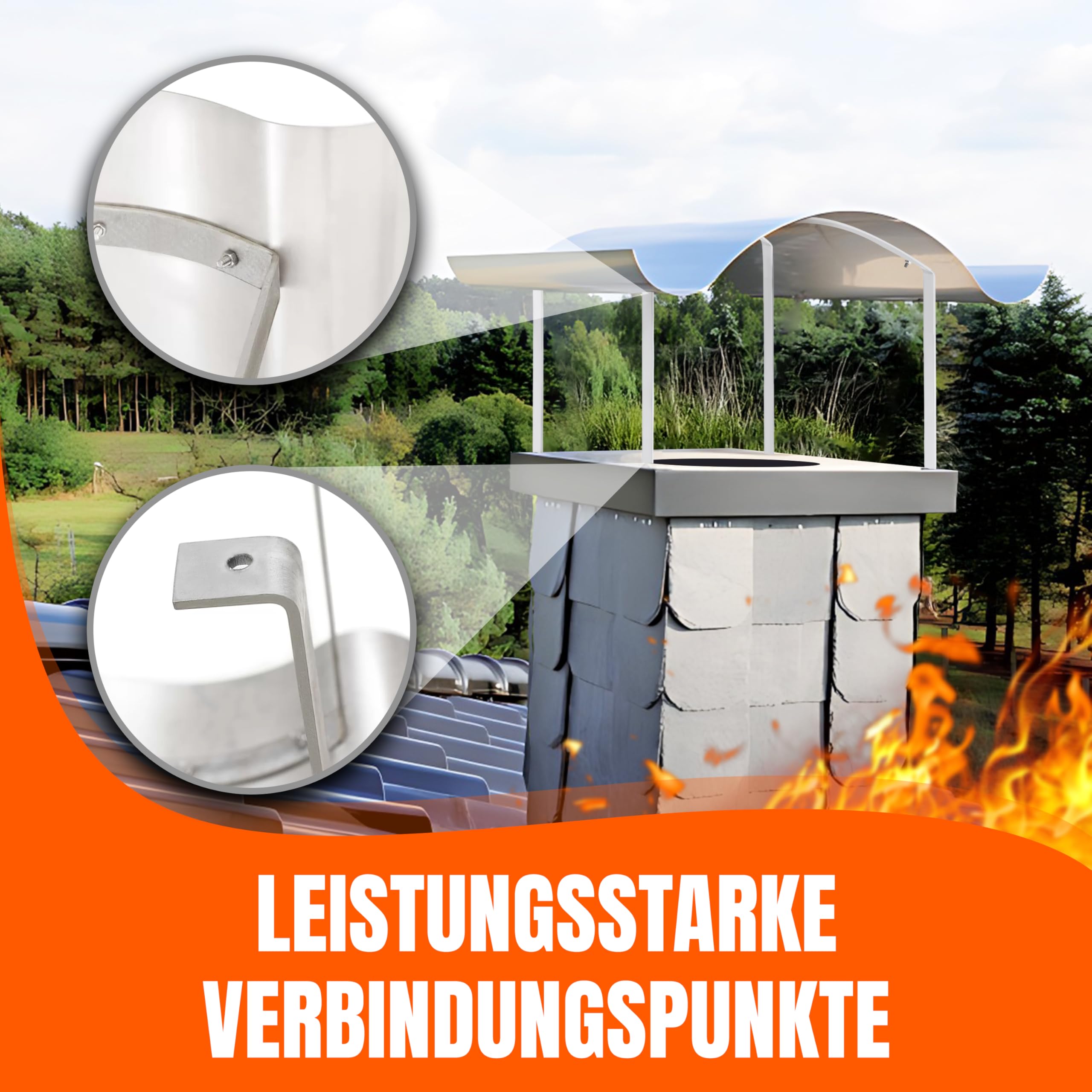 Schornsteinabdeckung Edelstahl - Kaminhaube mit Regen, Dreck und Tier Schutz - inkl. Werkzeug & Handschuhe, Regenhut, Kaminschutz, ideal für Schornstein, Kamin, Ofenrohr & Regenhaube - Kaminabdeckung