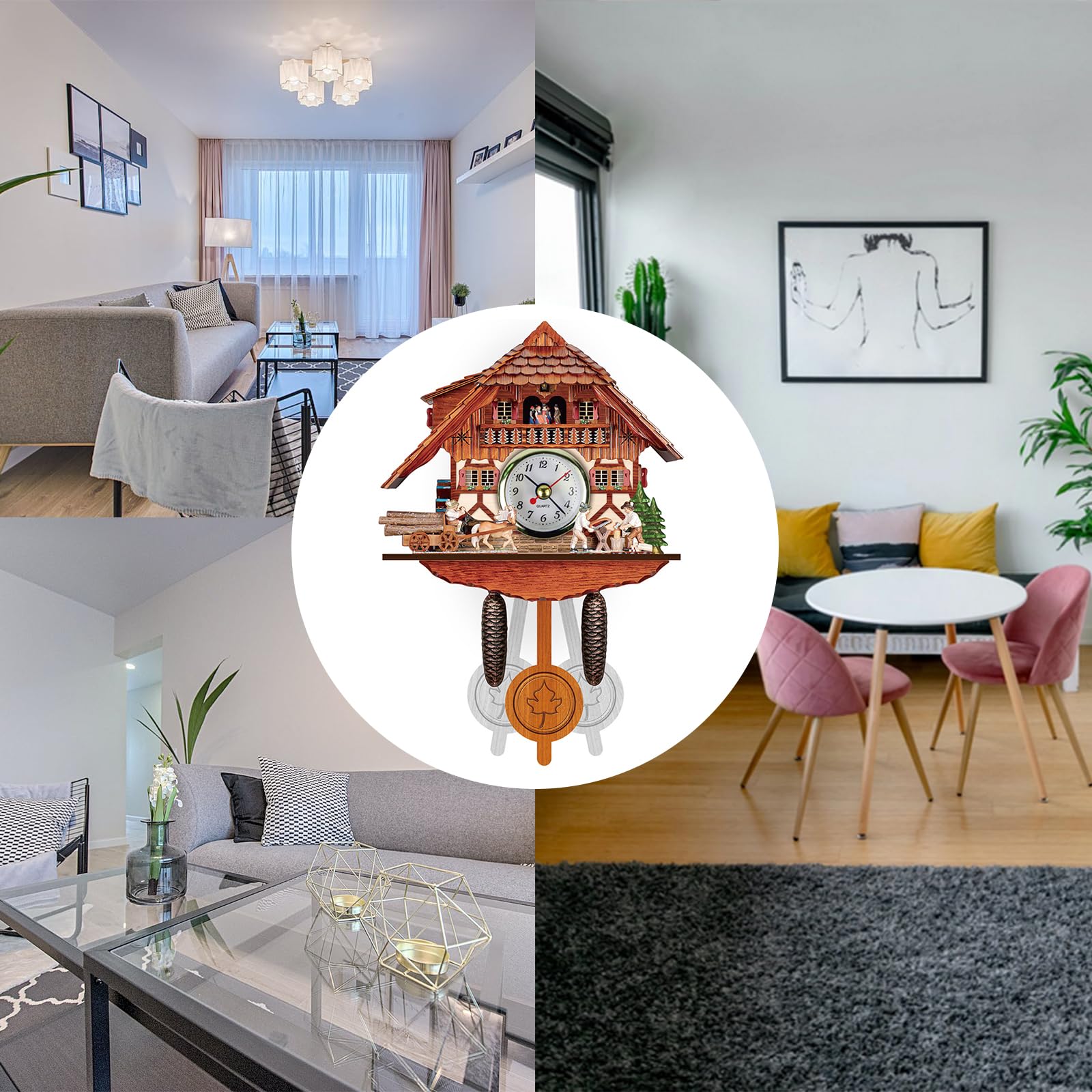 SANON Reloj Cuco, Reloj Cuco Pared, Reloj de Cuco Pared, Reloj de Cuco, Reloj de Cuco, Reloj de Cuco de Madera con Péndulo para Sala de Estar y Dormitorio
