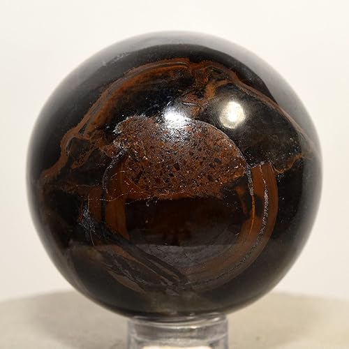 Miniatura 3 de Esfera de ojo de tigre azul y amarillo de 1.811in, bola de cristal de cuarzo chatoyant natural, piedra mineral pulida - África + soporte