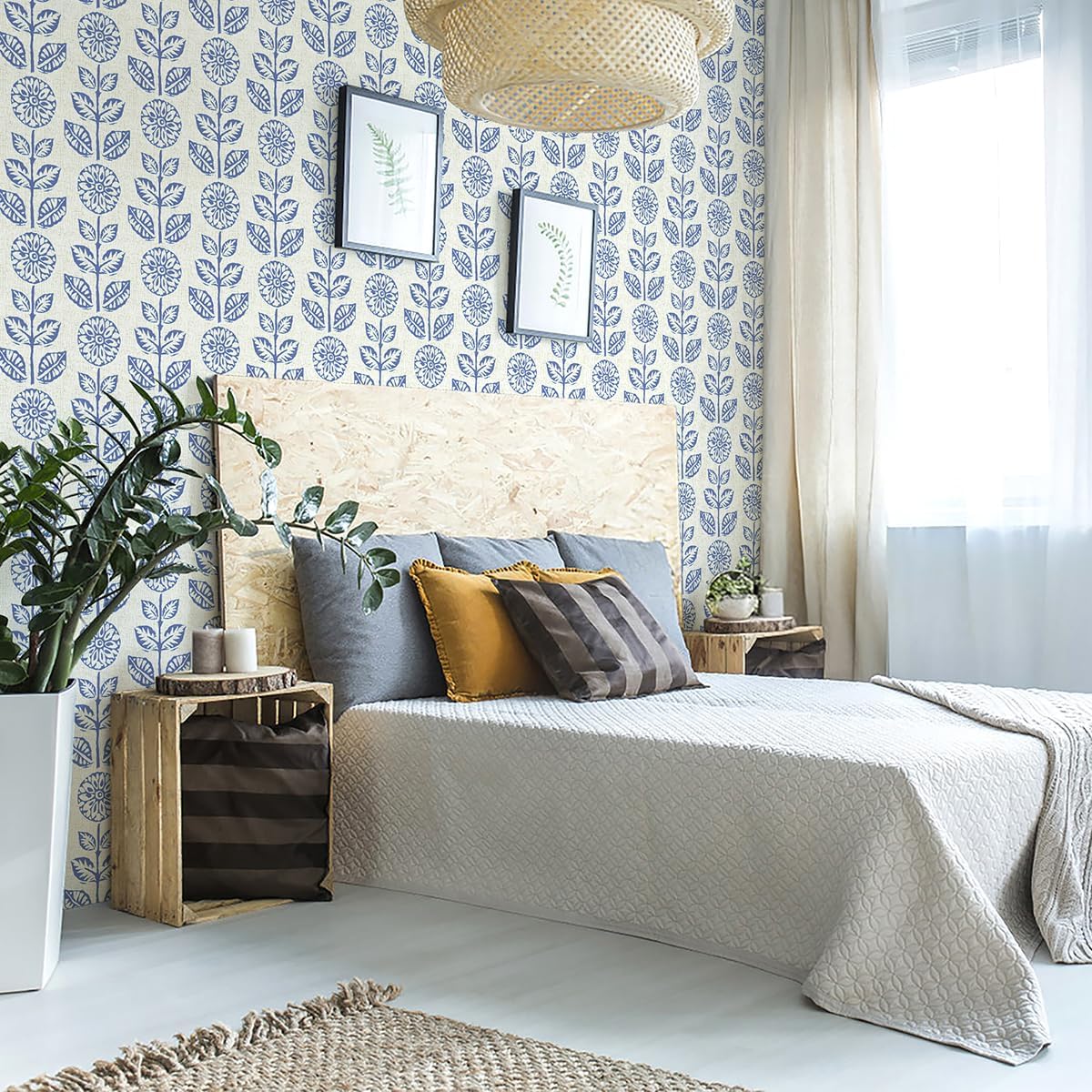 Wudnaye Blue Floral Peel and Stick Wallpaper Blue and White Contact Paper 17.7in×393.6in Vintage Floral Self Adhesive Wallpaper Navy Removable Tulip Wall Paper Waterproof for Bathroom Farmhouse Decor