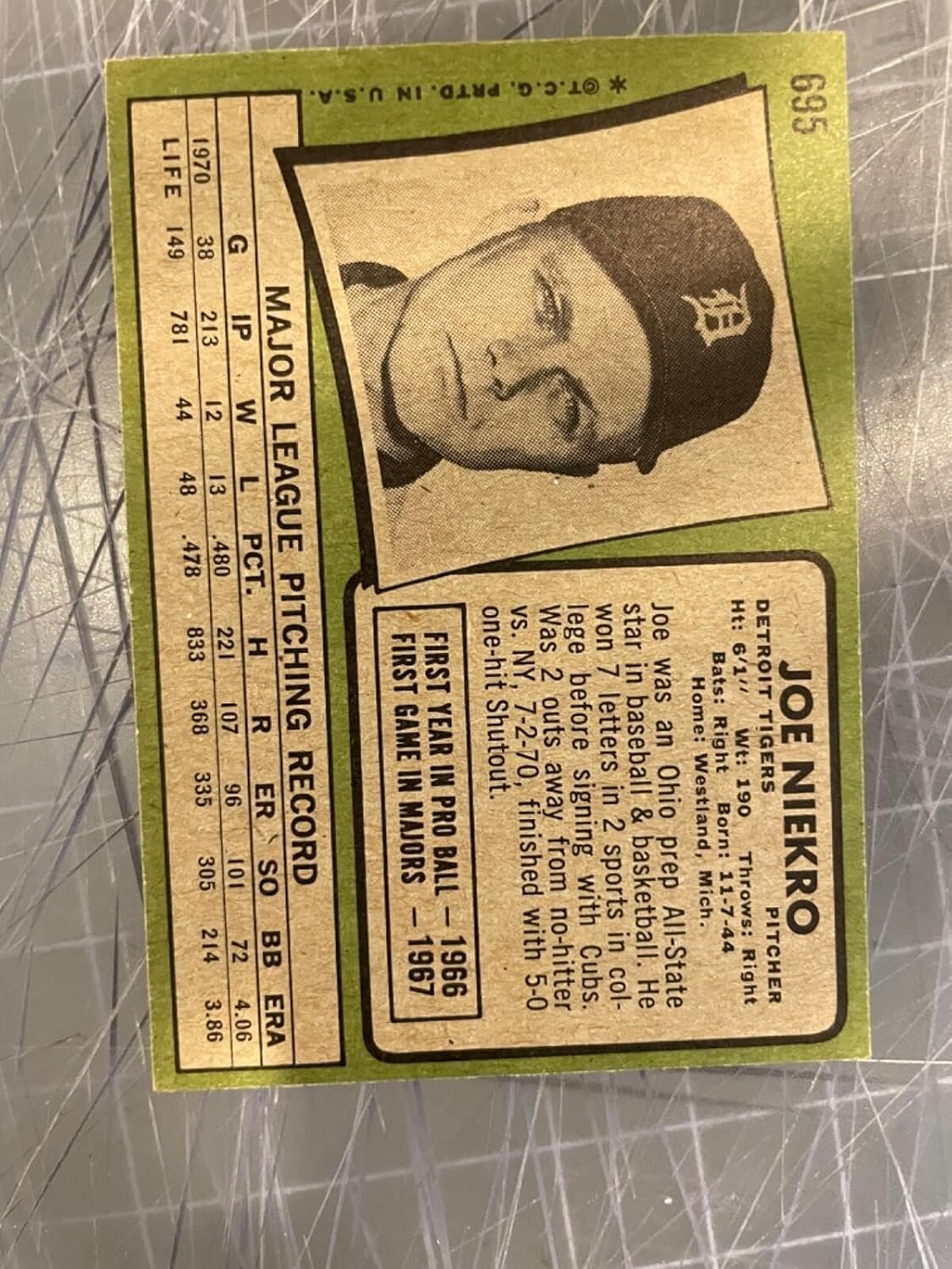 1971 Topps #695 Joe Niekro Detroit Tigers Hi# Baseball Card Nm #2 - Slabbed Baseball Cards