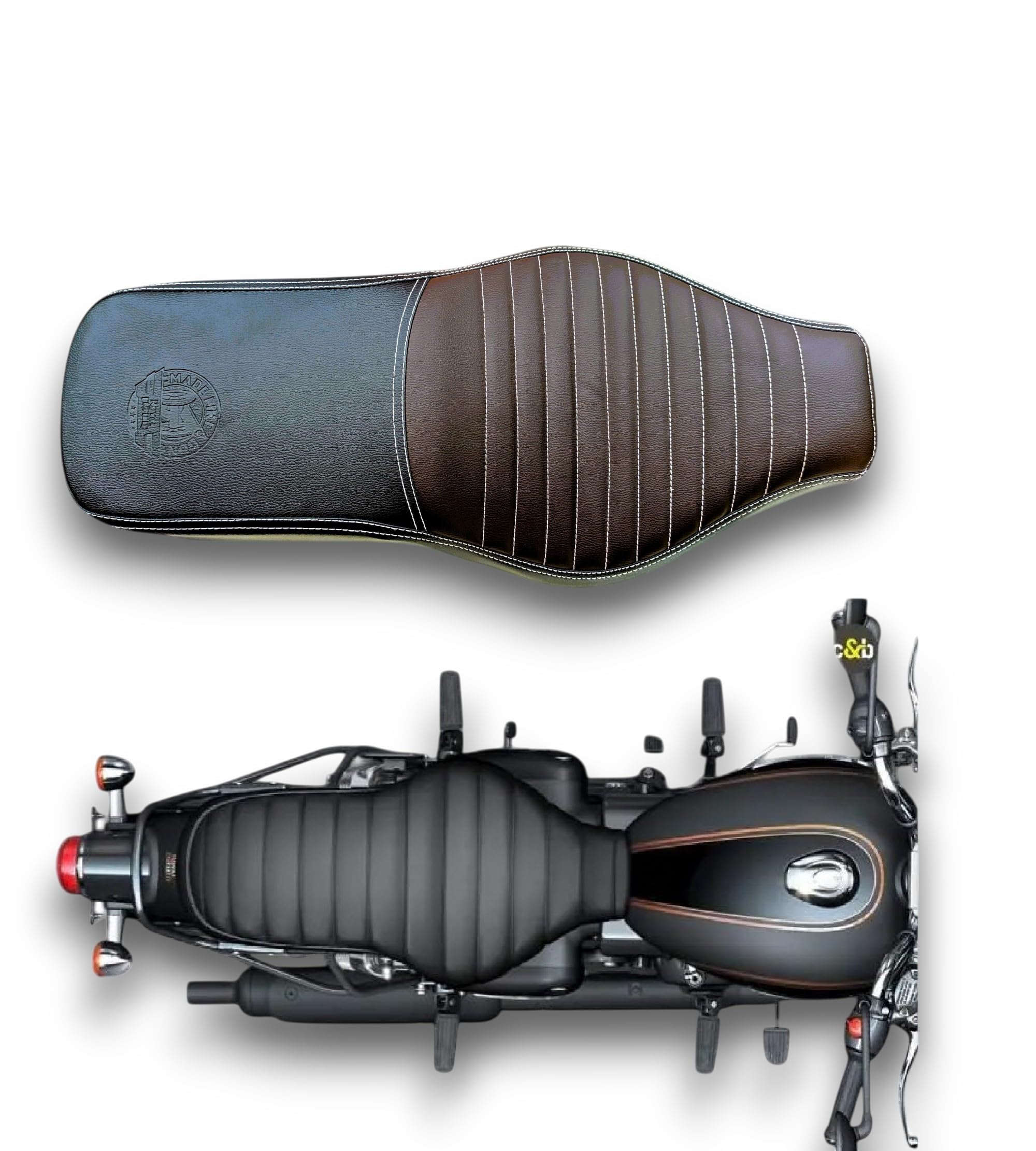 BATTALION BLACK 350 BULLET BIKE SEAT COVER ,10 MM CUSHION rubber FOAM ,double nylon stitch ,ALL WEATHER PROOF,ROPE PROVIDED FOR EASY INSTALATION .FITTING AND QUALITY TESTED.BROWN BLACK COLOUR-image-31