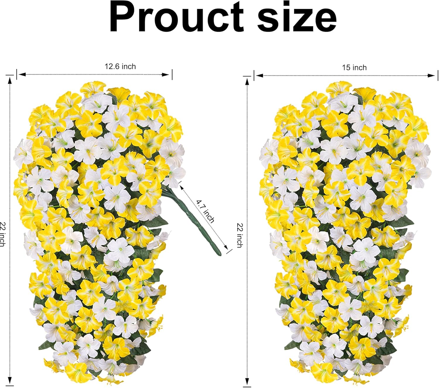 HyeFlora Artificial Flowers for Outdoors, 2pcs Faux Hanging Morning Glory Silk Fake Flowers Lifelike Artificial Plants UV Resistant Flowers for Outside Planter Patio Garden Porch Decor (Yellow)