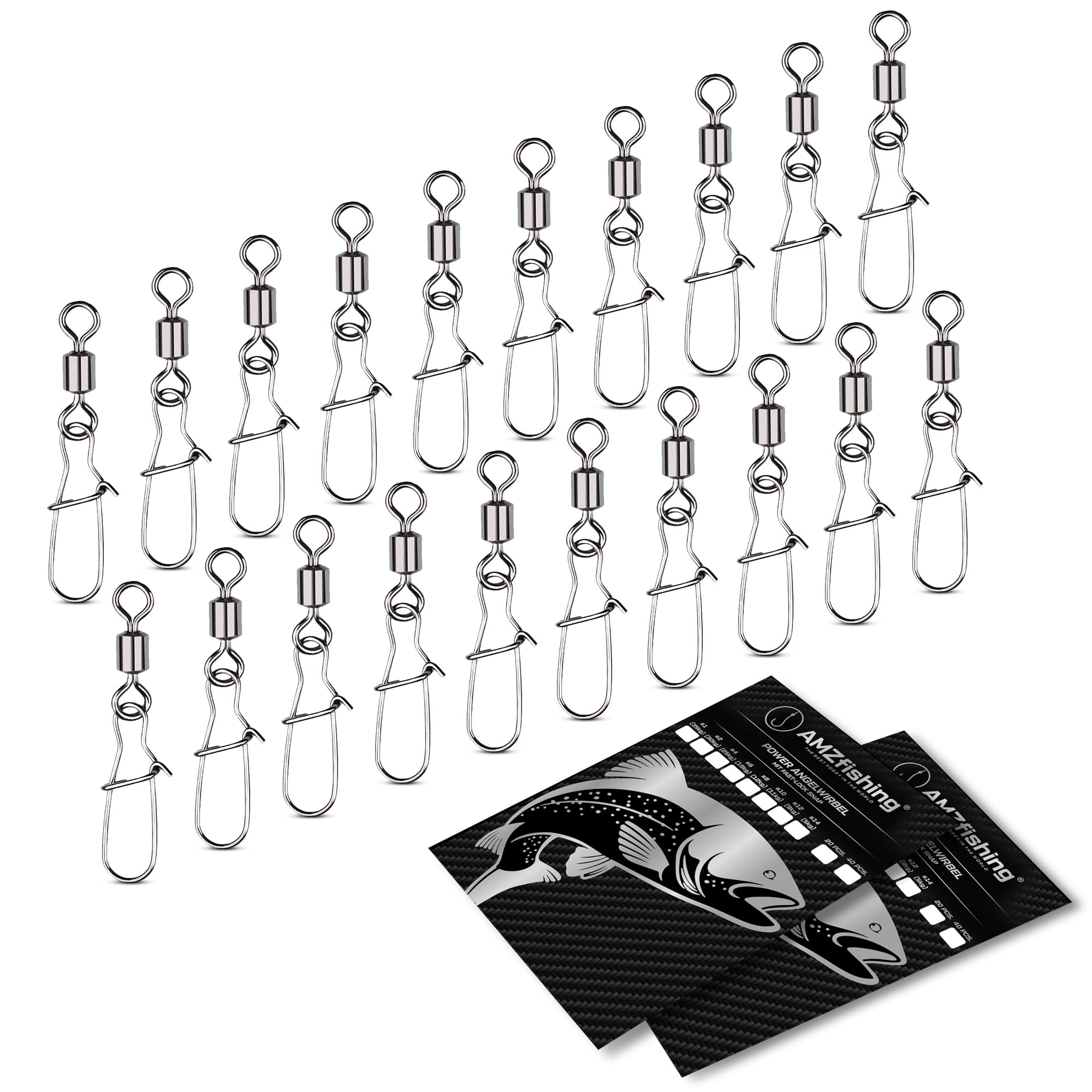 AMZfishing 20 x krętlik wędkarski z Fast-Lock | krętlik do wędkowania | zestaw kręgów | krętlik wędkarski | krętlik wędkarski | krętlik wędkarski | zestaw akcesoriów wędkarskich krętlików (20, 4)