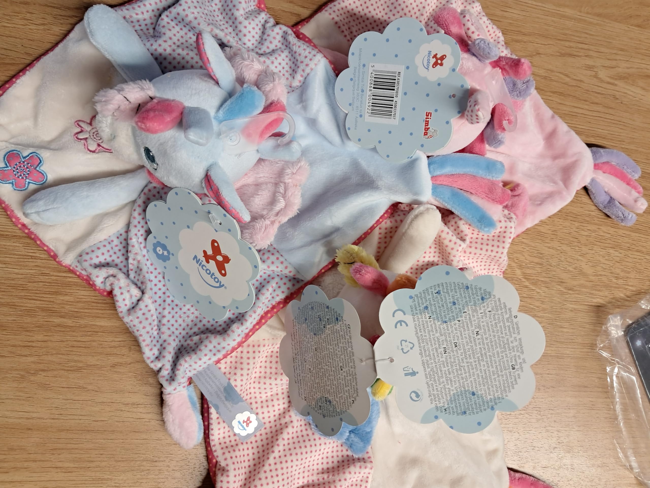 Doudou Licorne personnalisé avec Le prénom de bébé, en Velours Doux, Cadeau de Naissance baptême (Ciel Forme carré)