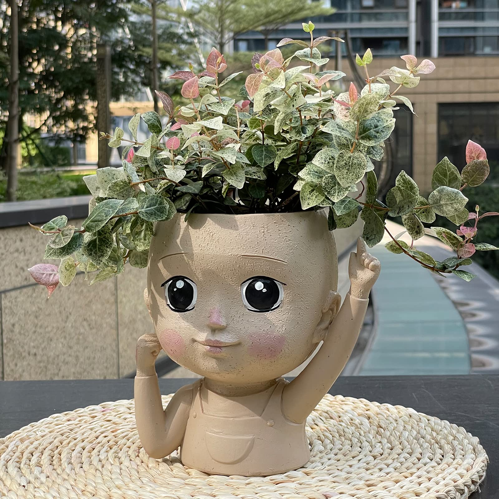 OWNALL Head Planter Face Planter Pots,7'' Succulent Planters with Drainage Hole Unique Gift for Friends,Resin Cute Planters Small Flower Pots for Indoor Outdoor Deck.
