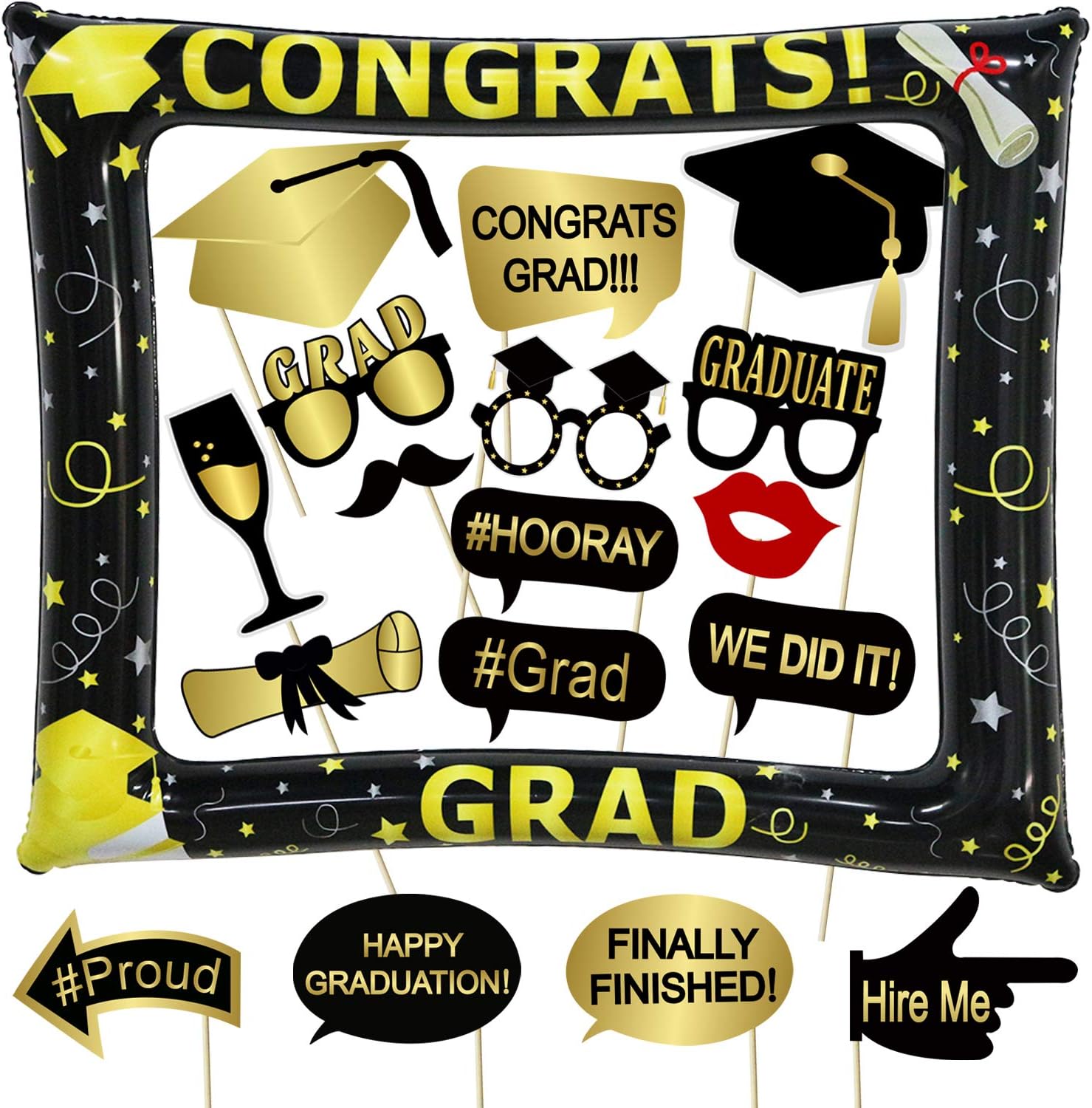 Tifeson Graduation Photo Booth Props 2022 and Inflatable Selfie Frame - Graduation Party Decoration Supplies 2022 for College High School,NO DIY Required 18 Counts