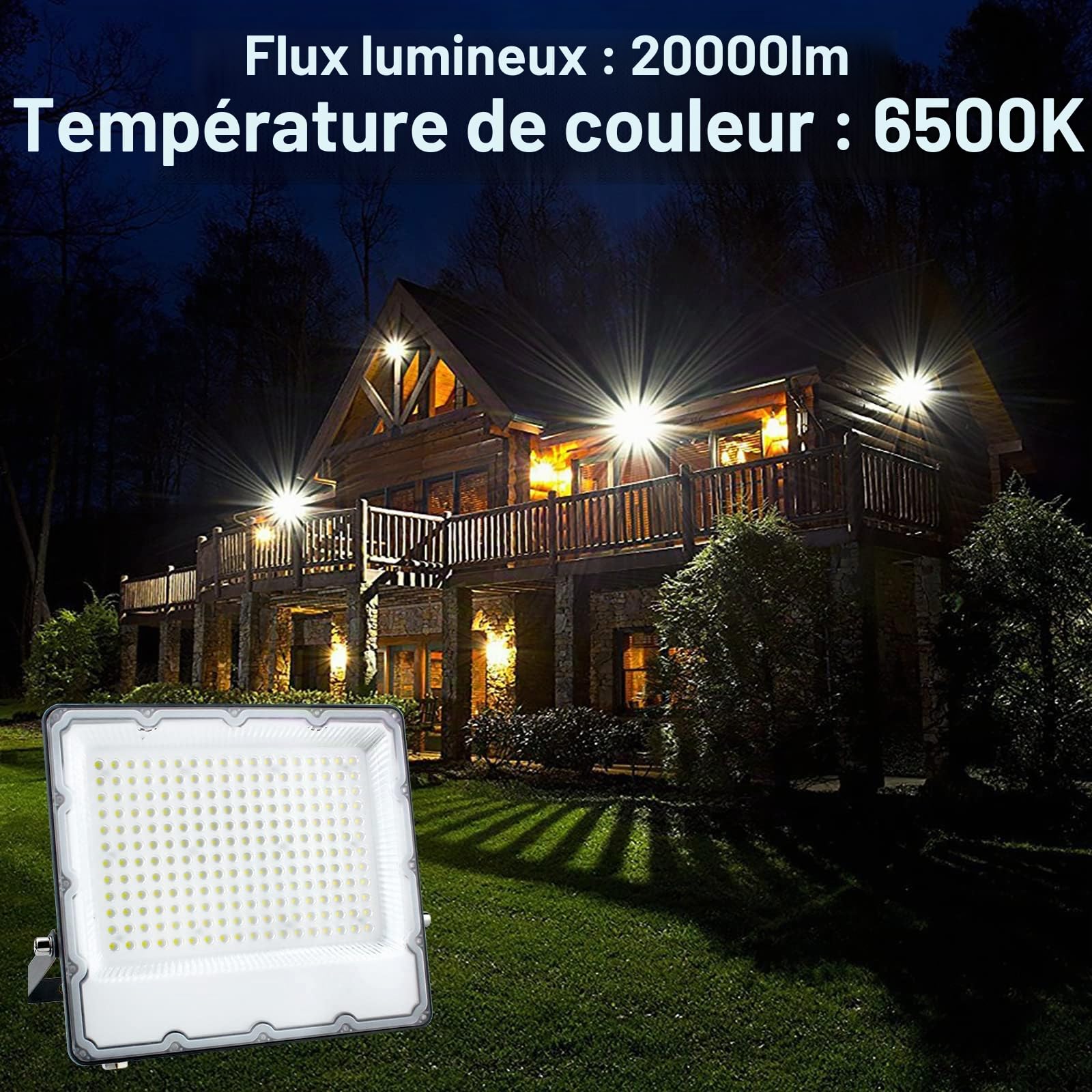 CREATESTAR 200W Projecteur LED Extérieur,20000LM Super Brillant Éclairage de Sécurité, 6500K Blanc Froid Spot LED Extérieur avec IP66 étanche Pour Patio, Terrasse, Square, Usine