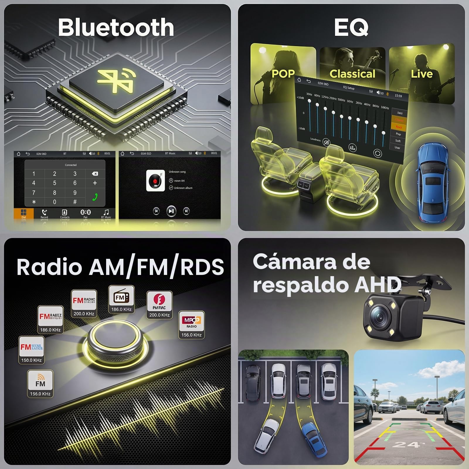 Hodozzy RDS Radio Coche 1 DIN con CarPlay inalámbrico Android Auto, IPS Pantalla de 7 Pulgadas con USB Type-C, Compatible con Bluetooth 5.2, EQ, Controles del Volante, Cámara de Visión Trasera