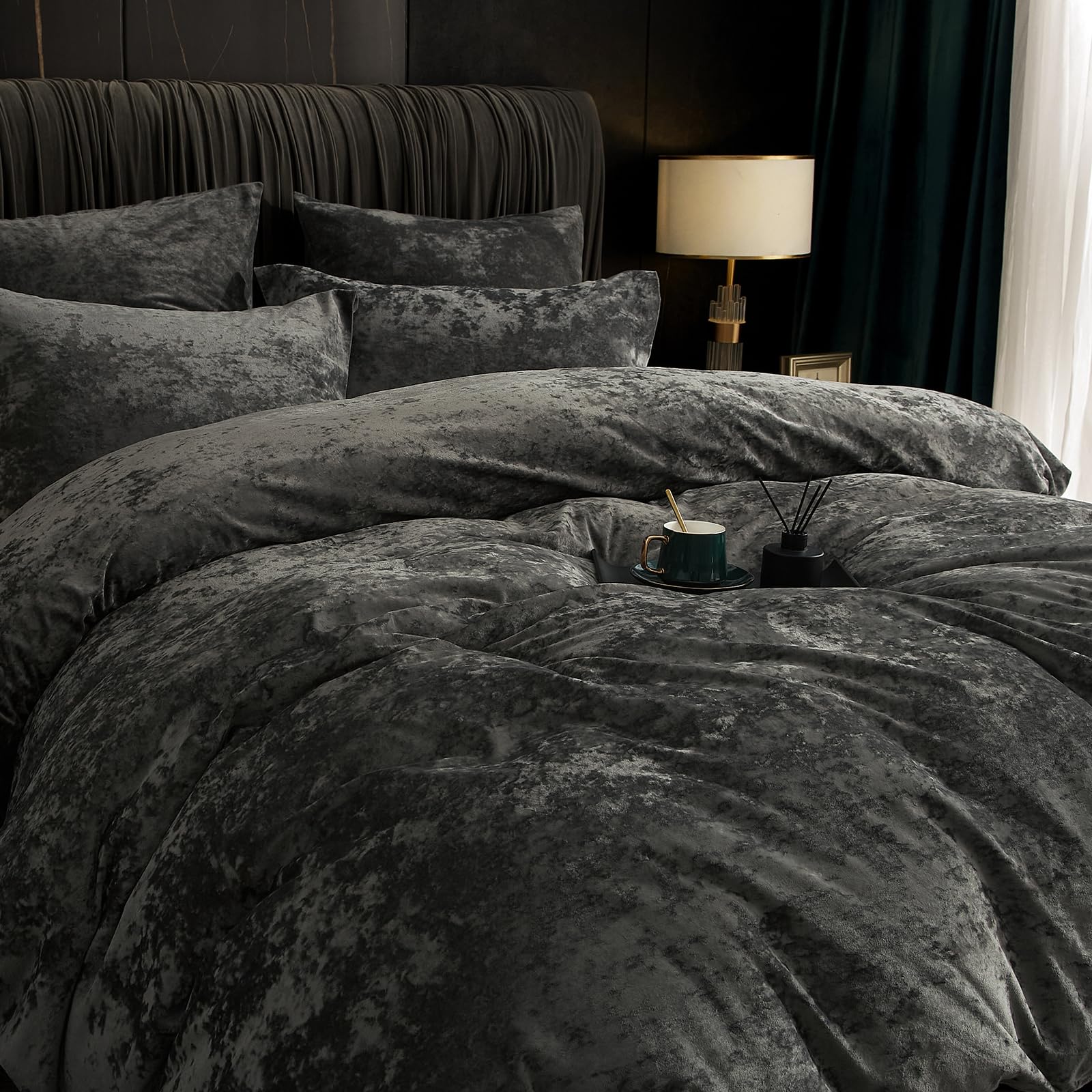 PHF Samt Bettwäsche 200x200, Luxus Flauschig Bettwäsche 200x200 cm mit 2er Kissenbezüge 80x80 cm, Kuschel Velvet Bettbezüge, Grau