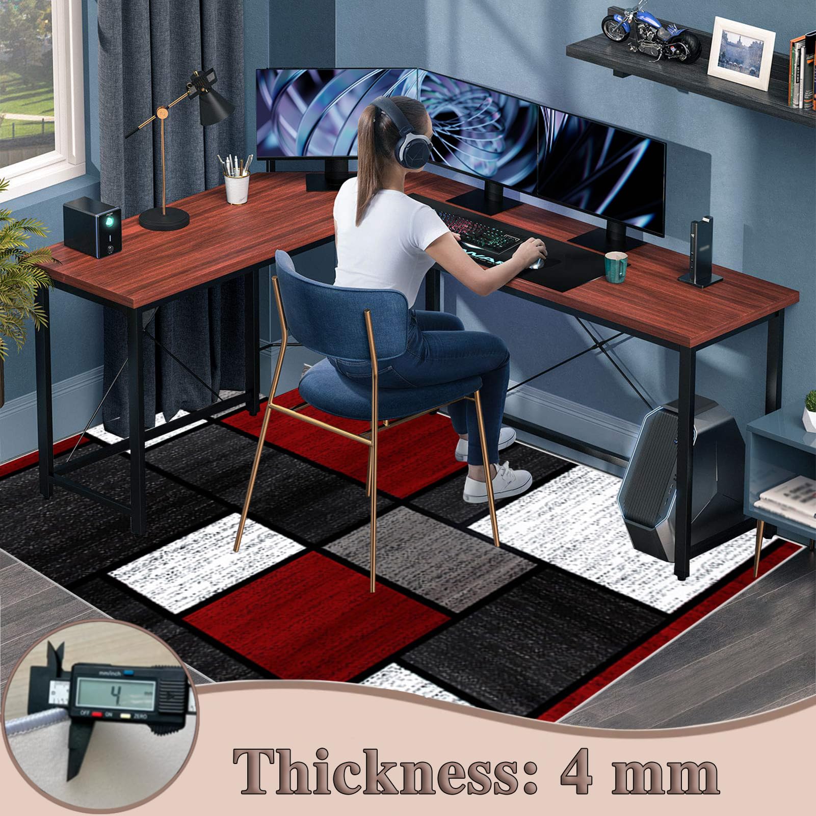 Bodenschutzmatte Bürostuhl für Hartböden und Teppich, Gaming Stuhlmatten für Hartholzböden, Bodenmatte für Rollstühle, rutschfest 80 x 120 cm Unterlage Schreibtischstuhl, Teppich Unterlage-Kratzfest