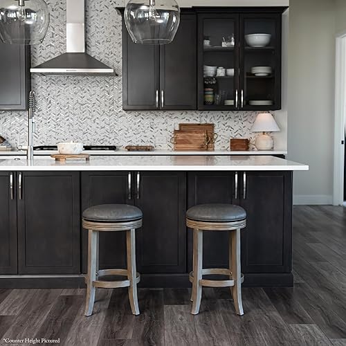 Miniatura 4 de Maven Lane Eva Taburete de bar giratorio de 31 pulgadas de altura de barra sin espalda en acabado de roble recuperado con asiento tapizado de cuero