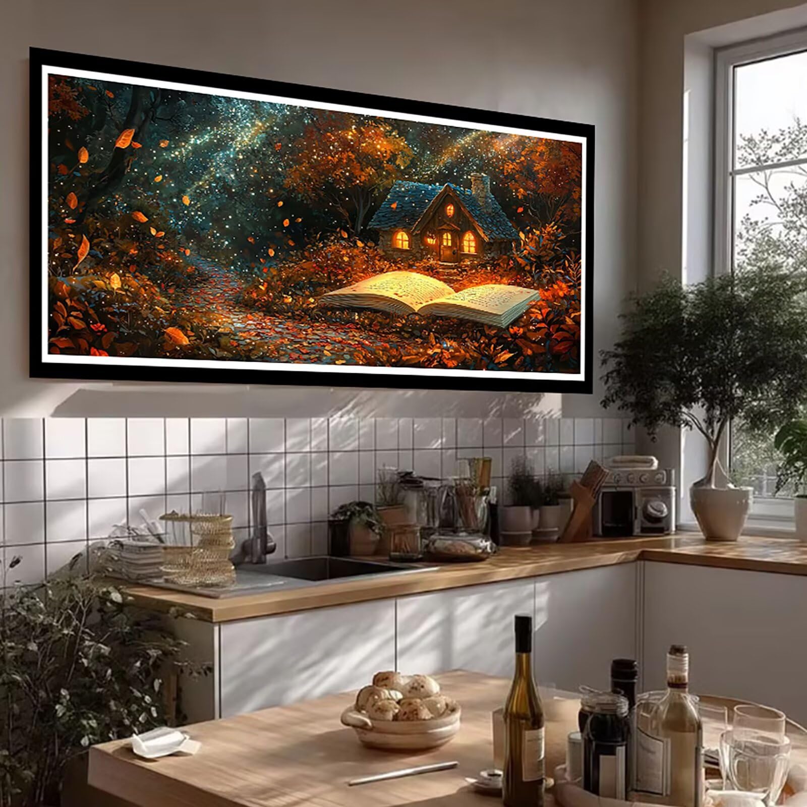 5D DIY domek diamentowy obraz duży rozmiar 60 x 180 cm, diamentowe malowanie dla dorosłych las, malowanie diamentowe haft ścieg krzyżykowy kryształ górski kreatywny zestaw do dekoracji wnętrz TU0N-14