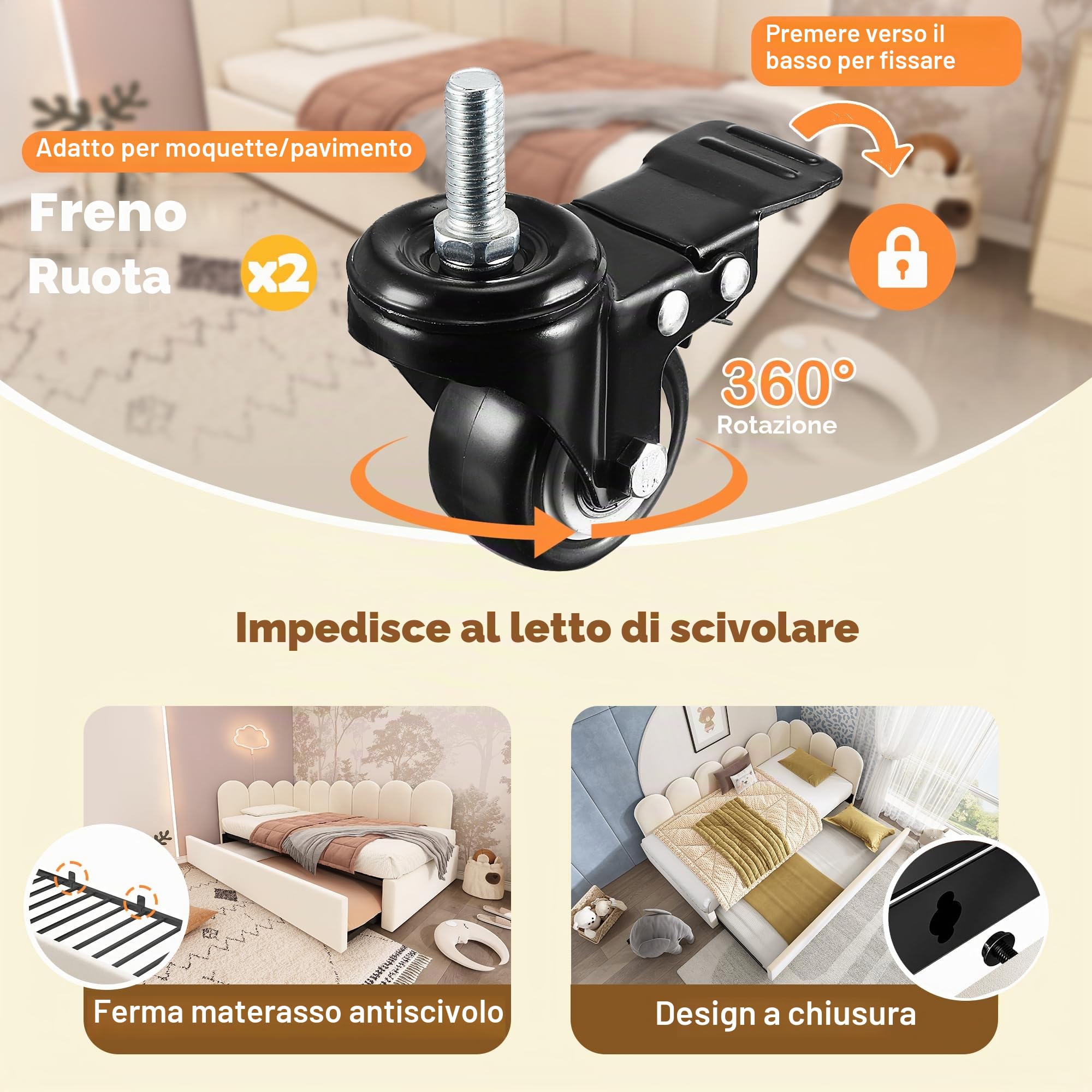 Letto imbottito, 90 x 200 cm, divano letto estraibile 90 x 190 cm, letto per bambini con rete a doghe in metallo, velluto, senza materasso (beige con letto estraibile, 90 x 200 cm)