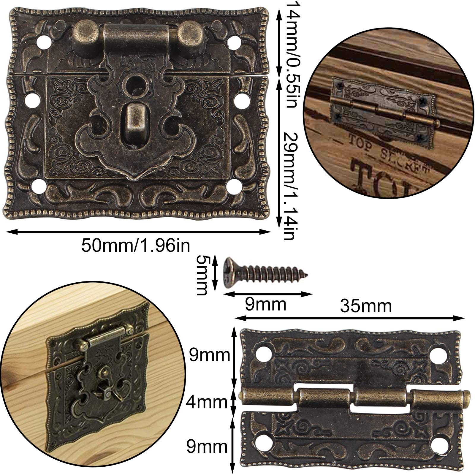 1pcs Clasp Box Lock Decorative Antique 8pcs Corner Decorative Protection Cover 4pcs Metal Hinge 4pcs Decorative Corner Foot for Bronze Wooden Jewelry Box - Image 2
