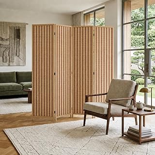 Trennwand/Raumteiler Faltbar aus Holz/Bambus - Paravent Umkleide Sichtschutz Spanische Wand - 180 x 180 cm Raumtrenner 4 teilig Leinwand - Natur Braun
