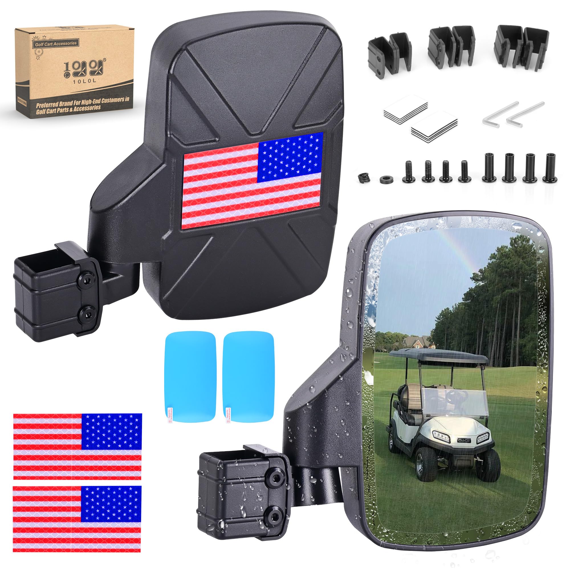 10L0L Golf Cart Mirror, No Drilling Extra Large Side View Mirror Universal for Yamaha, Club Car, EZGO, Folding Side Rear View Mirrors Adjustable 180 Degree Shatterproof Glass