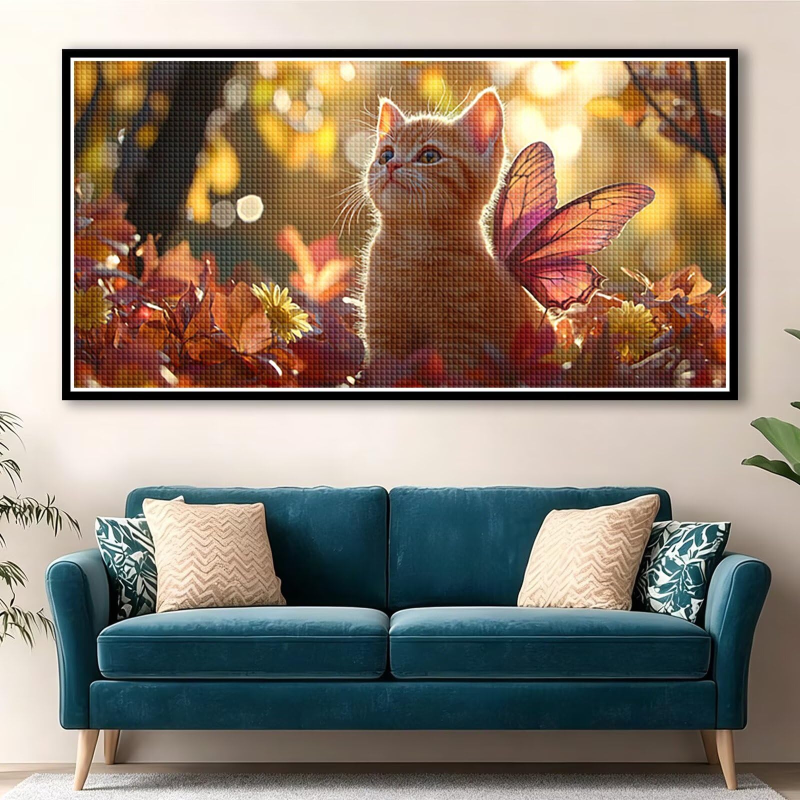 Diamond Painting Grande 180x90cm Gato Diamond Painting Adultos, DIY Mariposa Pintura de Diamante Manualidades Adultos, 5D Cuadrado Rhinestone Bordado Punto de Cruz para Home Decoration Regalo 0J-93