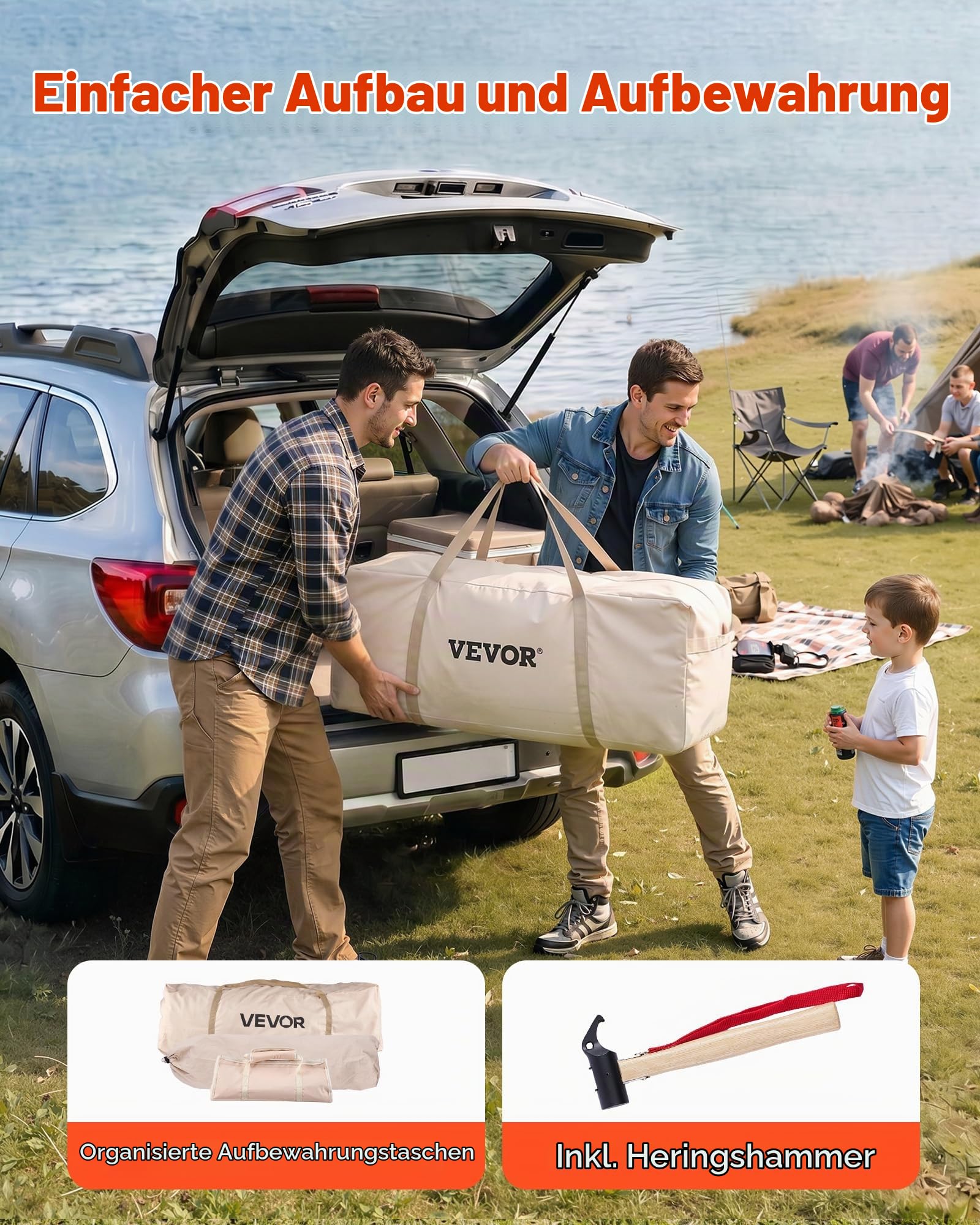 VEVOR Canvas-Glockenzelt, 5 m Jurte, 4 Jahreszeiten, mit Ofenrohrdurchführung & Regenhülle, Poly-Baumwoll-Gewebe, bis zu 12 Personen, für Familien-Camping, & Andere Outdoor-Aktivitäten, Beige