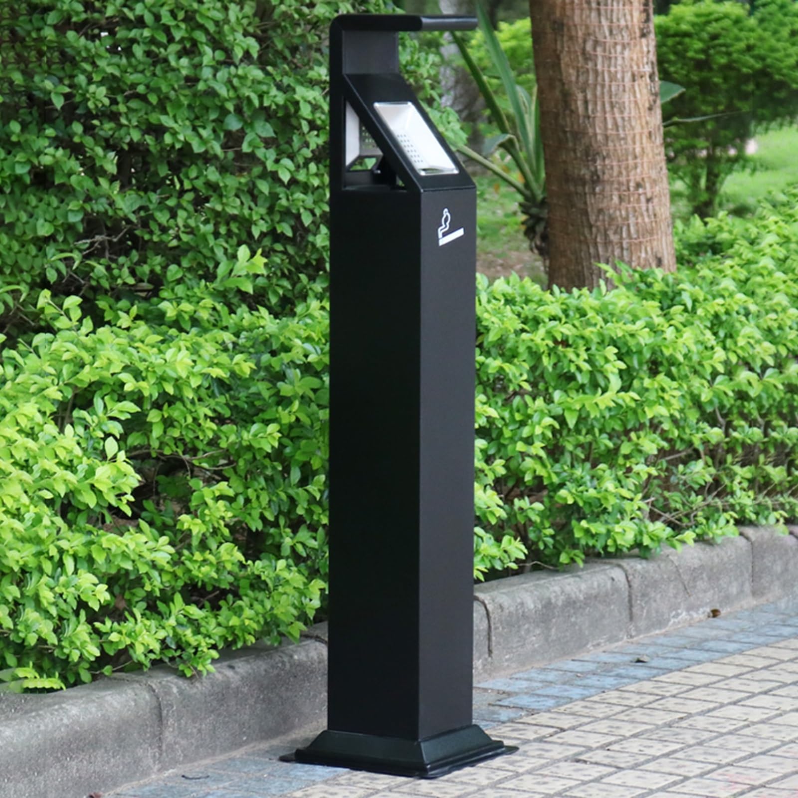 Vertical Metal Paint Ashtray, Ashtray for Outside Patio, Rainproof Outdoor Ashtray with Lid, Ash Tray Outdoors for Open Smoking Area(Black)